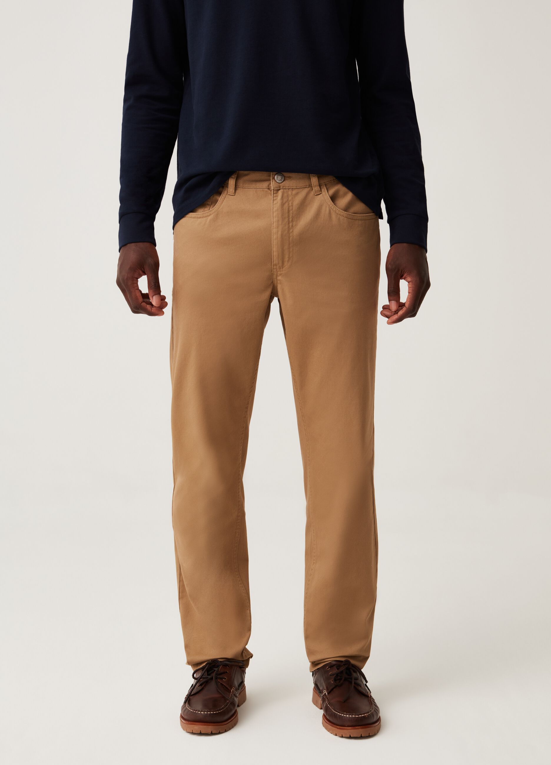 Pantaloni cinque tasche con micro fantasia_1