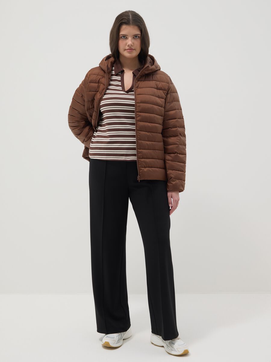 Brown padded regular fit jacket with zip and hood_2