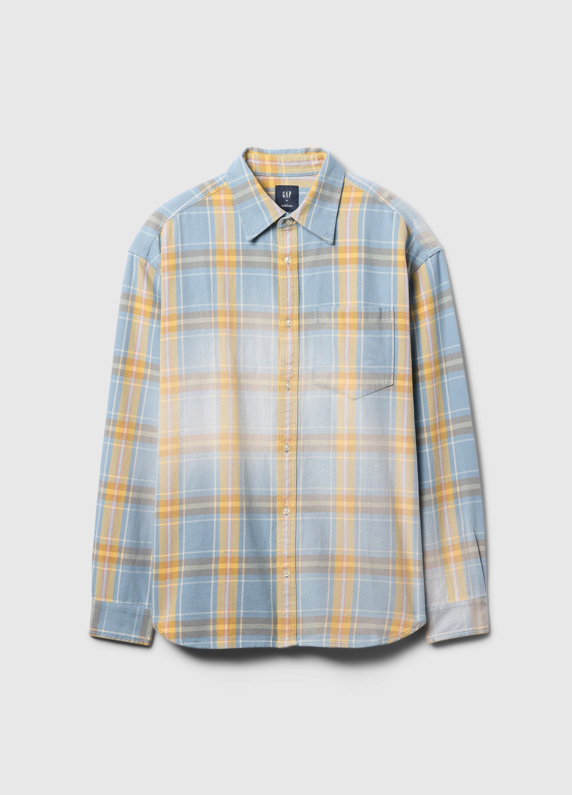 Blue and yellow plaid cotton shirt