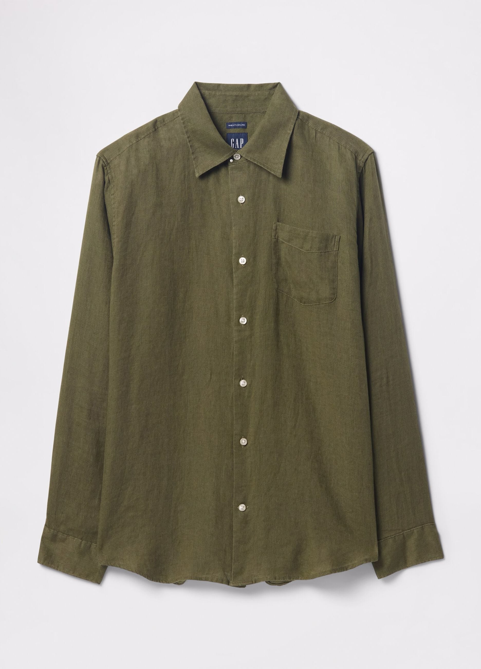 Green shirt with long sleeves in linen