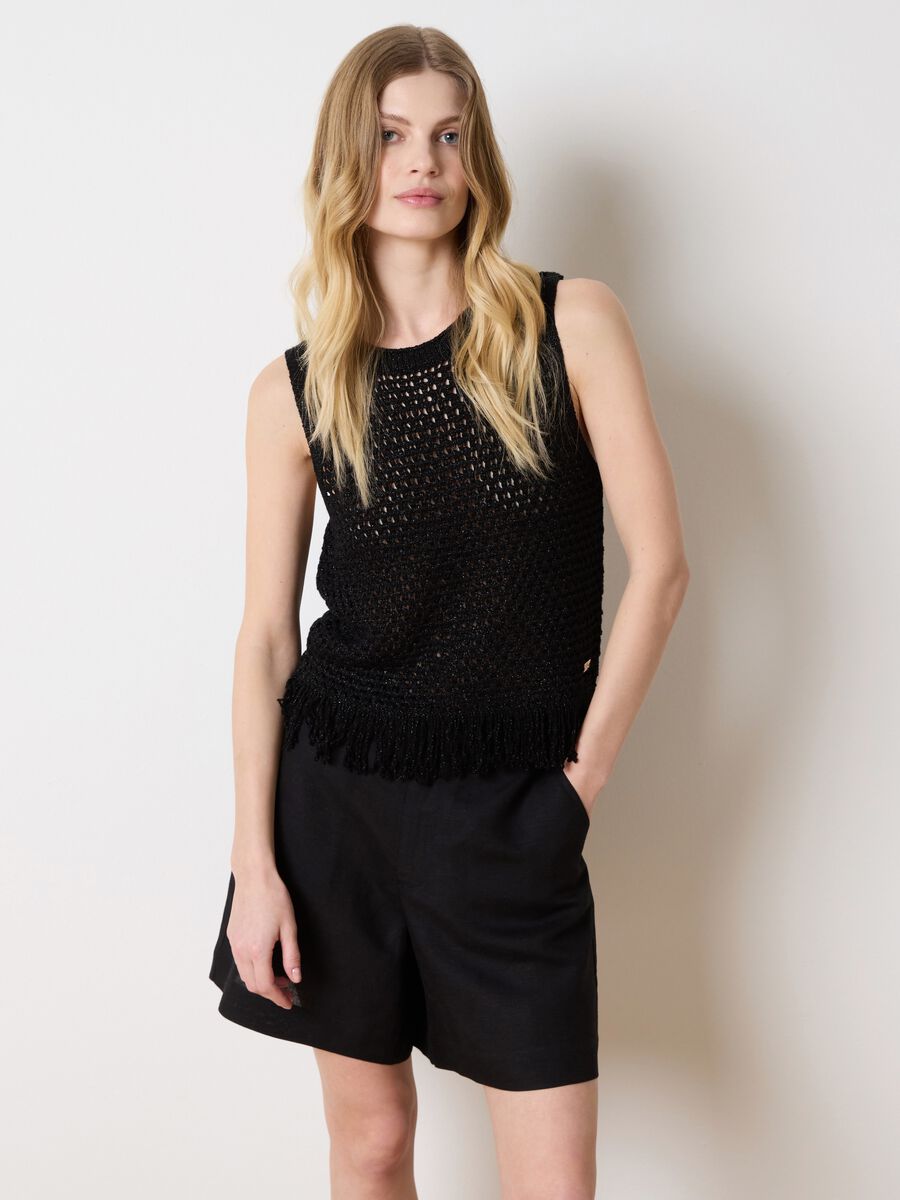 Crochet tank top in lurex with fringes_1