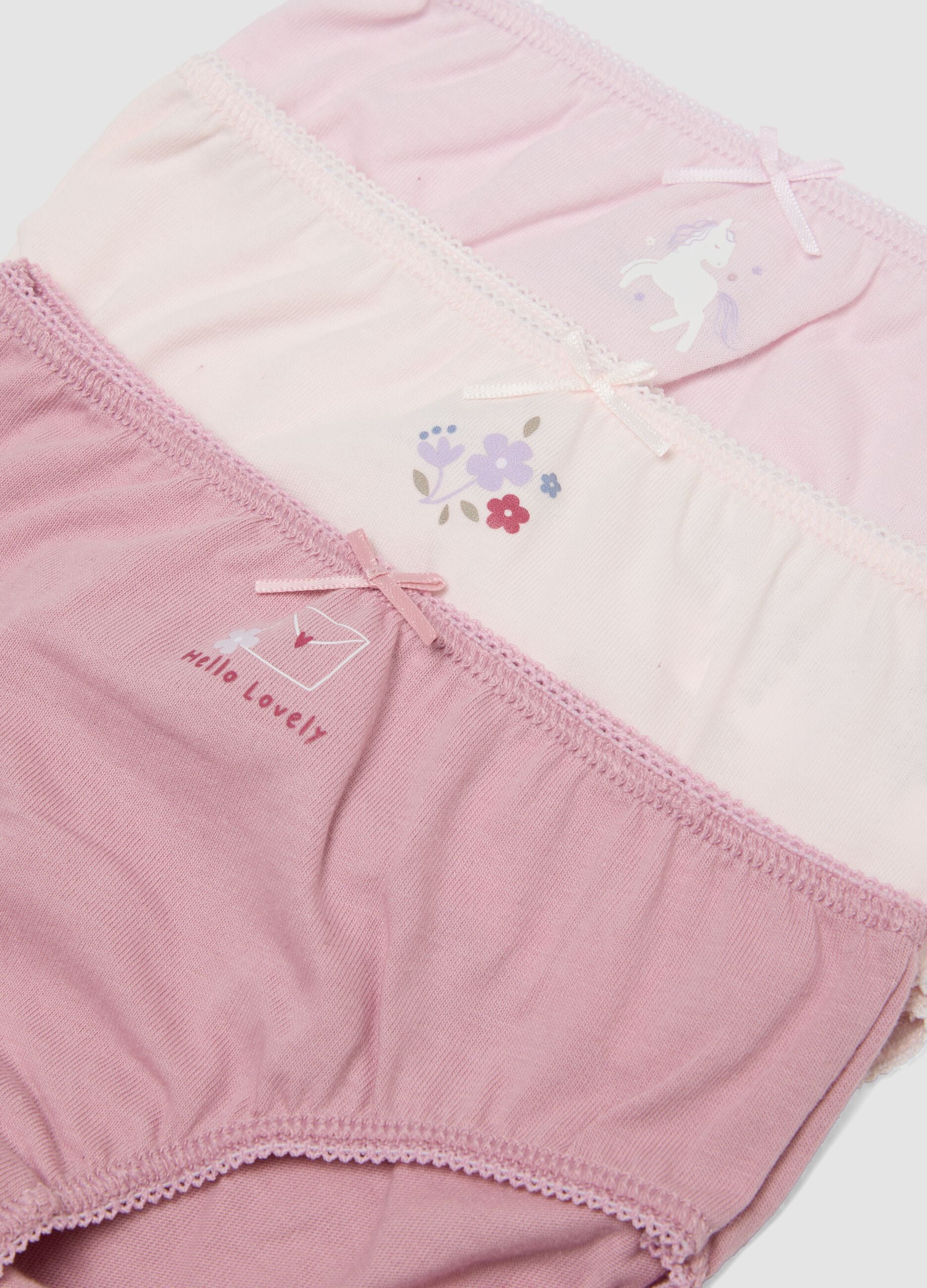 Multipack of five pink organic cotton jersey briefs for baby and toddler girls