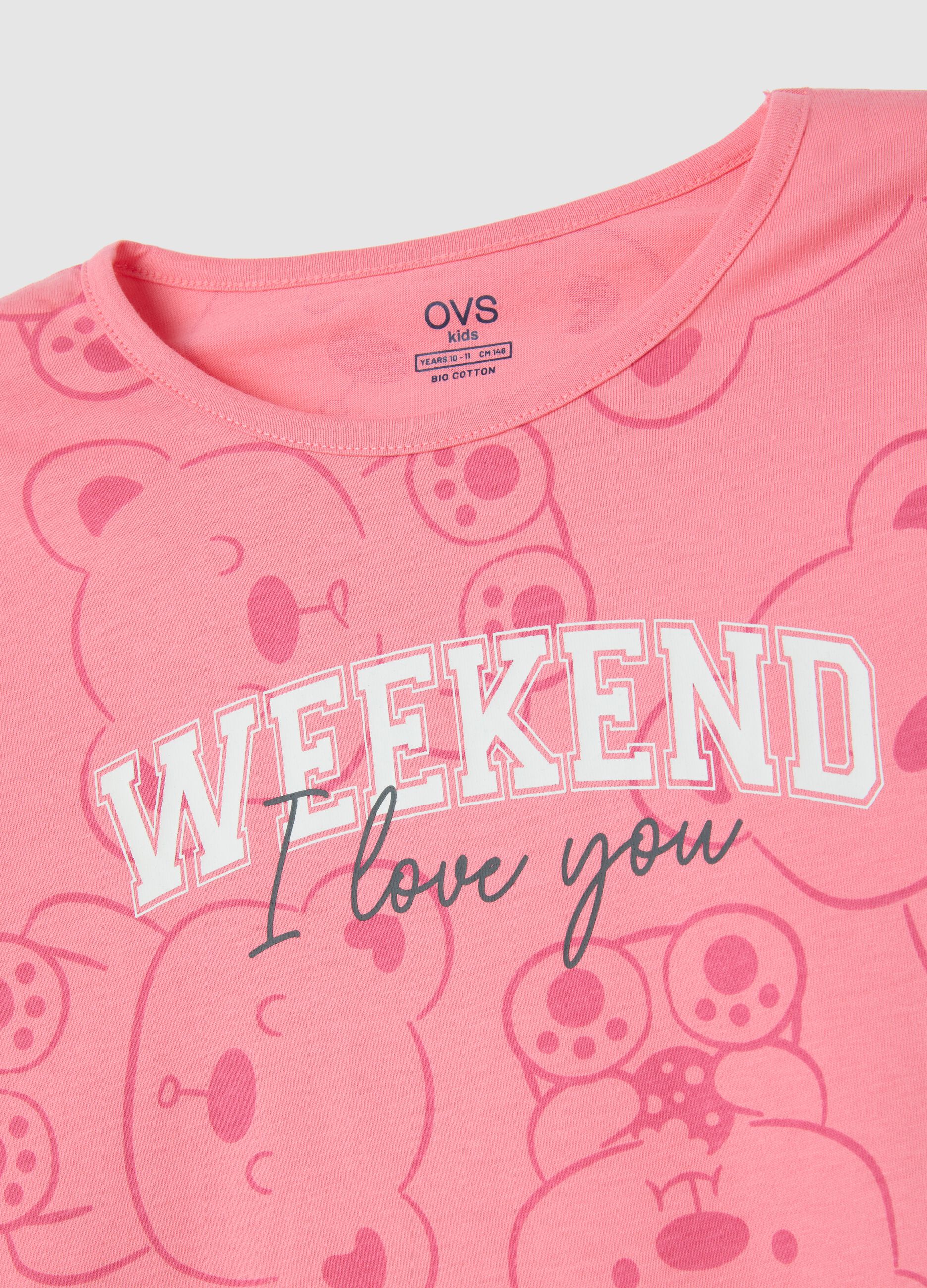 Girls' Pink Pure Cotton Pyjamas with Print