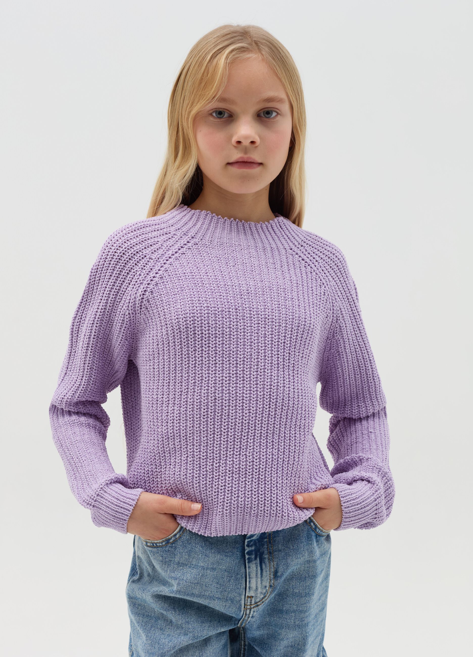 Chenille pullover with mock neck