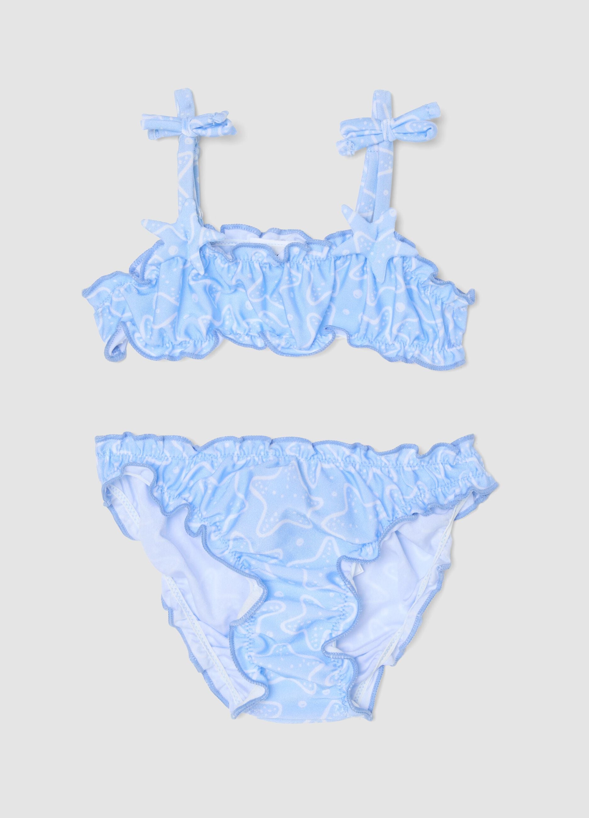 Sky-blue stretch bikini with frills