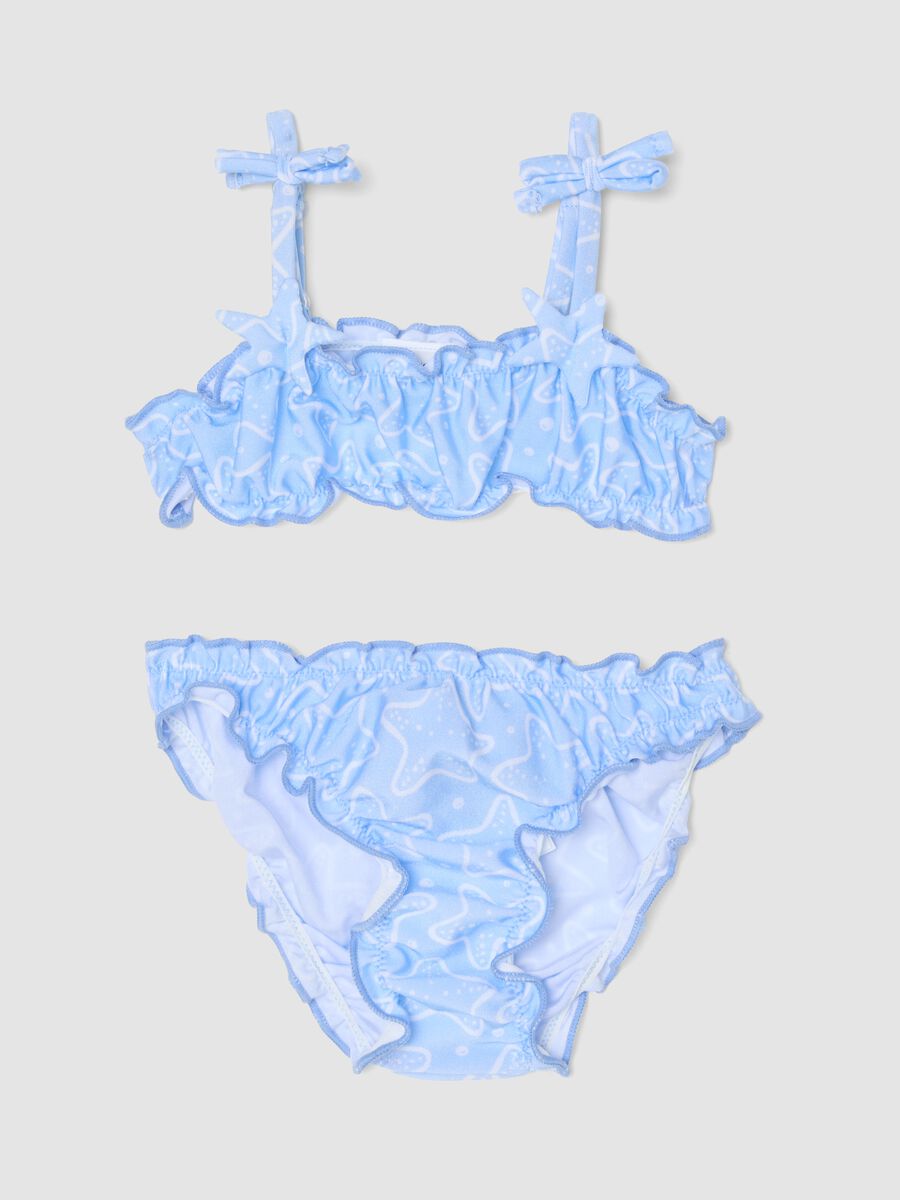 Sky-blue stretch bikini with frills_0