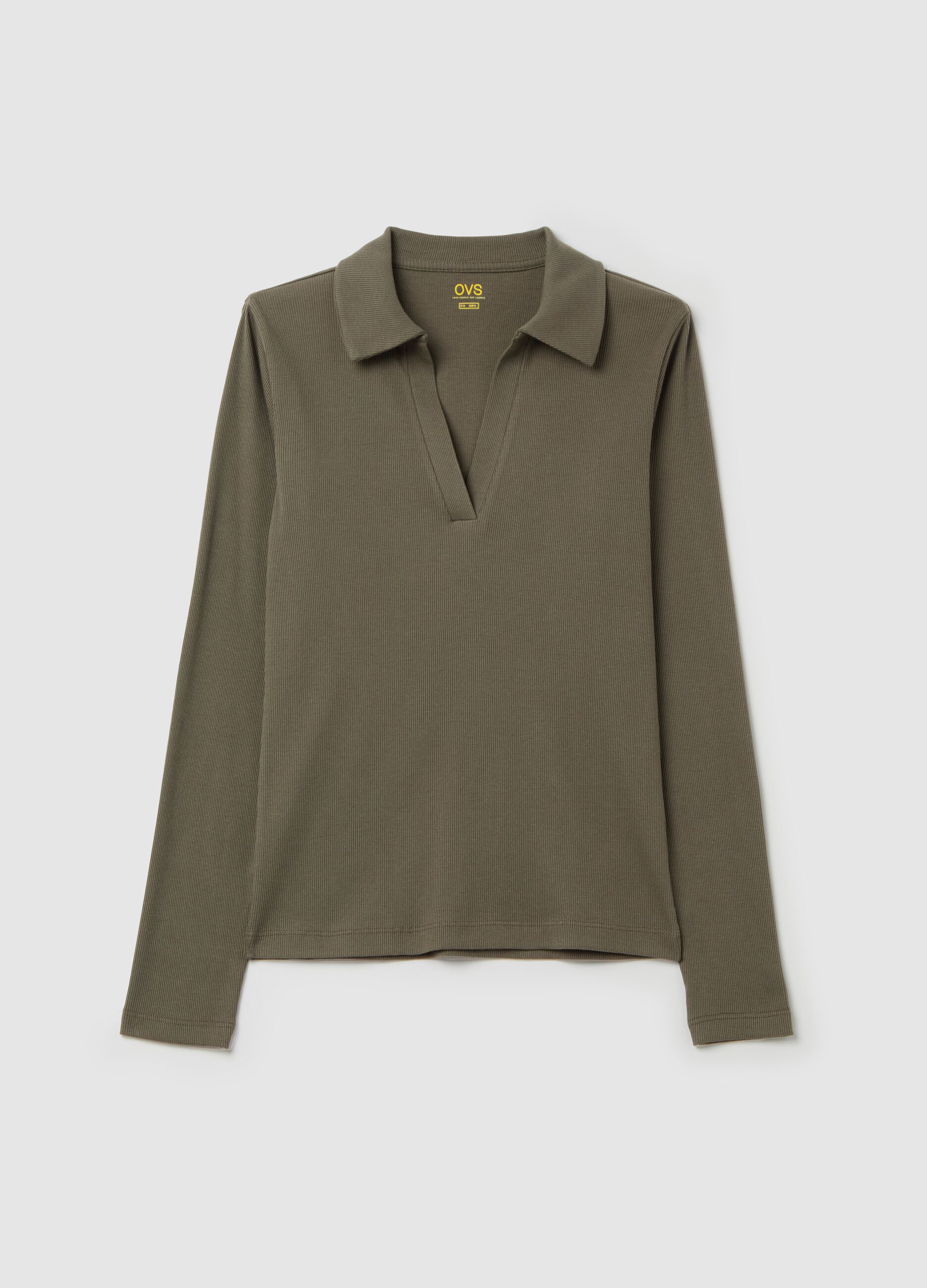 T-shirt a costine con scollo a polo
