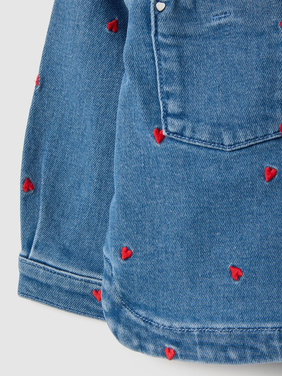 Regular Fit Blue Denim Cotton Jacket with Embroidery for Girl_3