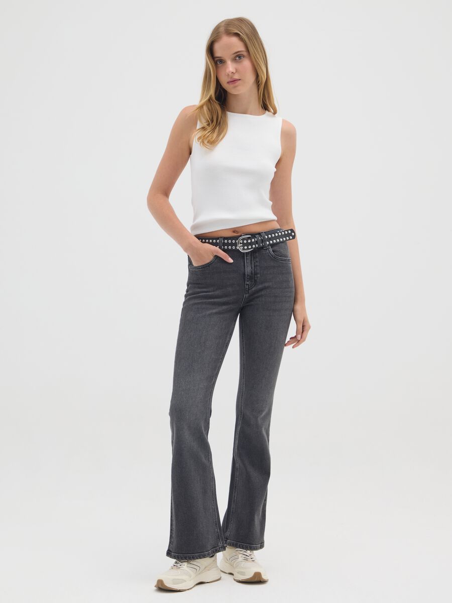 Grey stretch cotton flare jeans_0