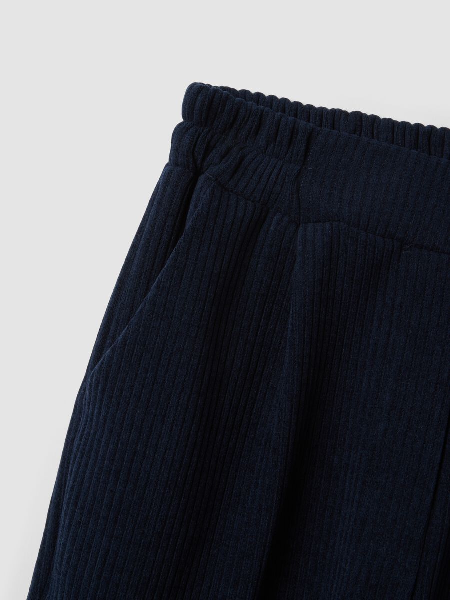 Navy blue ribbed stretch regular-fit trousers_1