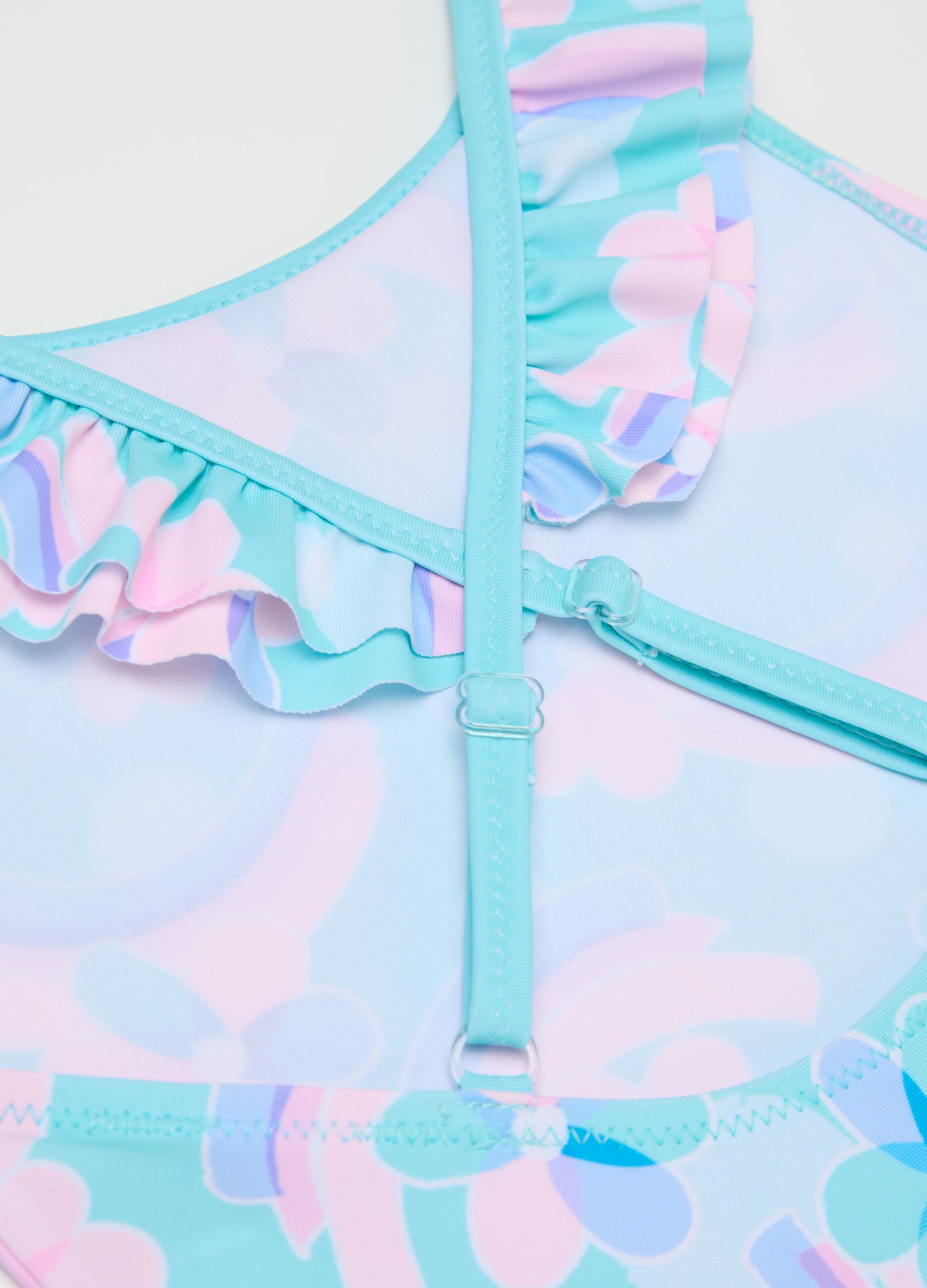 Girls’ one-piece swimsuit in multicoloured stretch fabric