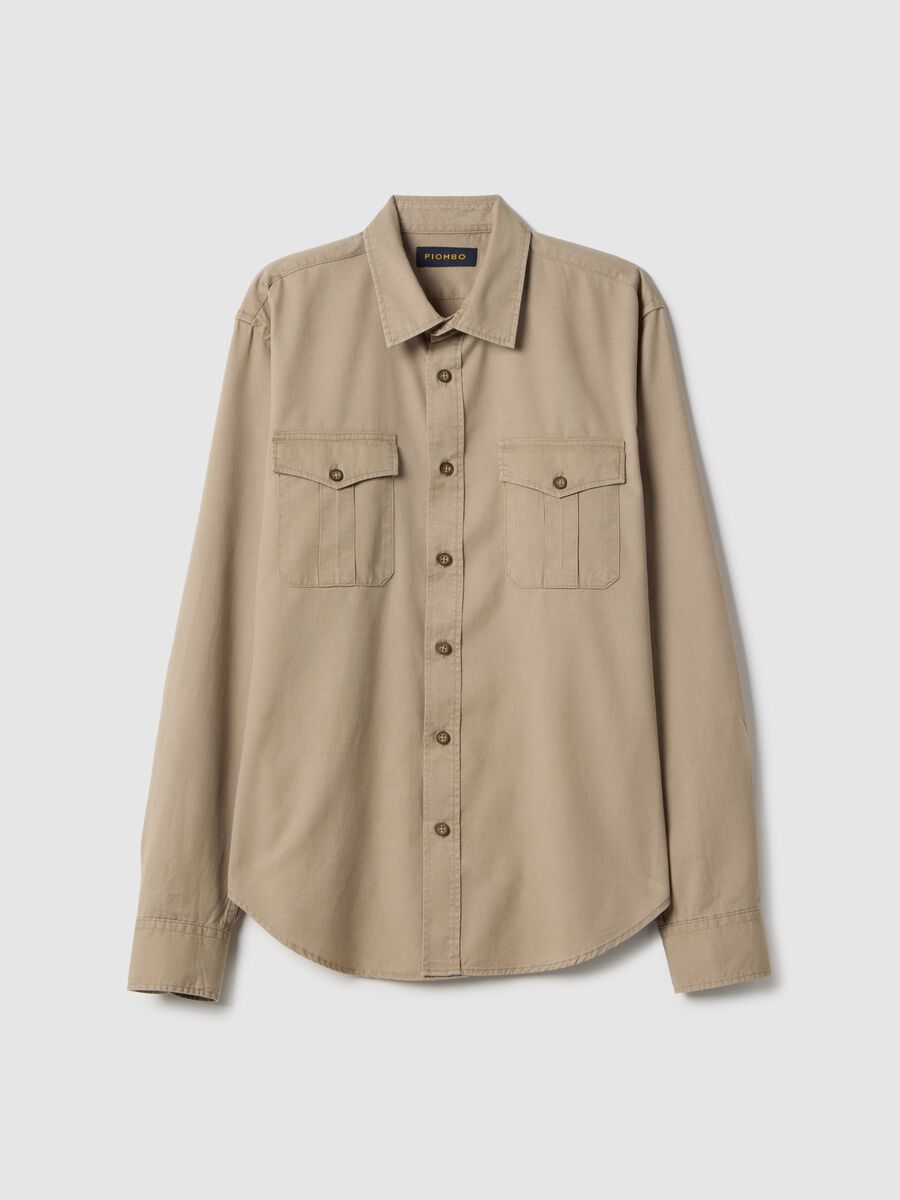 Camicia a maniche lunghe in Lyocell e cotone beige oversize fit_0