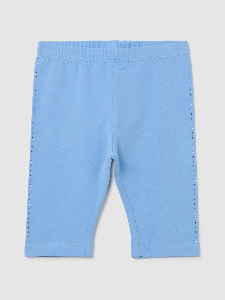 Light blue three-quarter stretch leggings with diamantés_0
