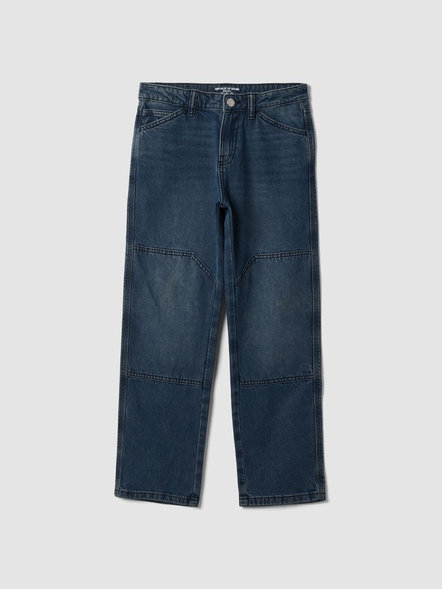 Jeans blu scuro straight fit in puro cotone_0