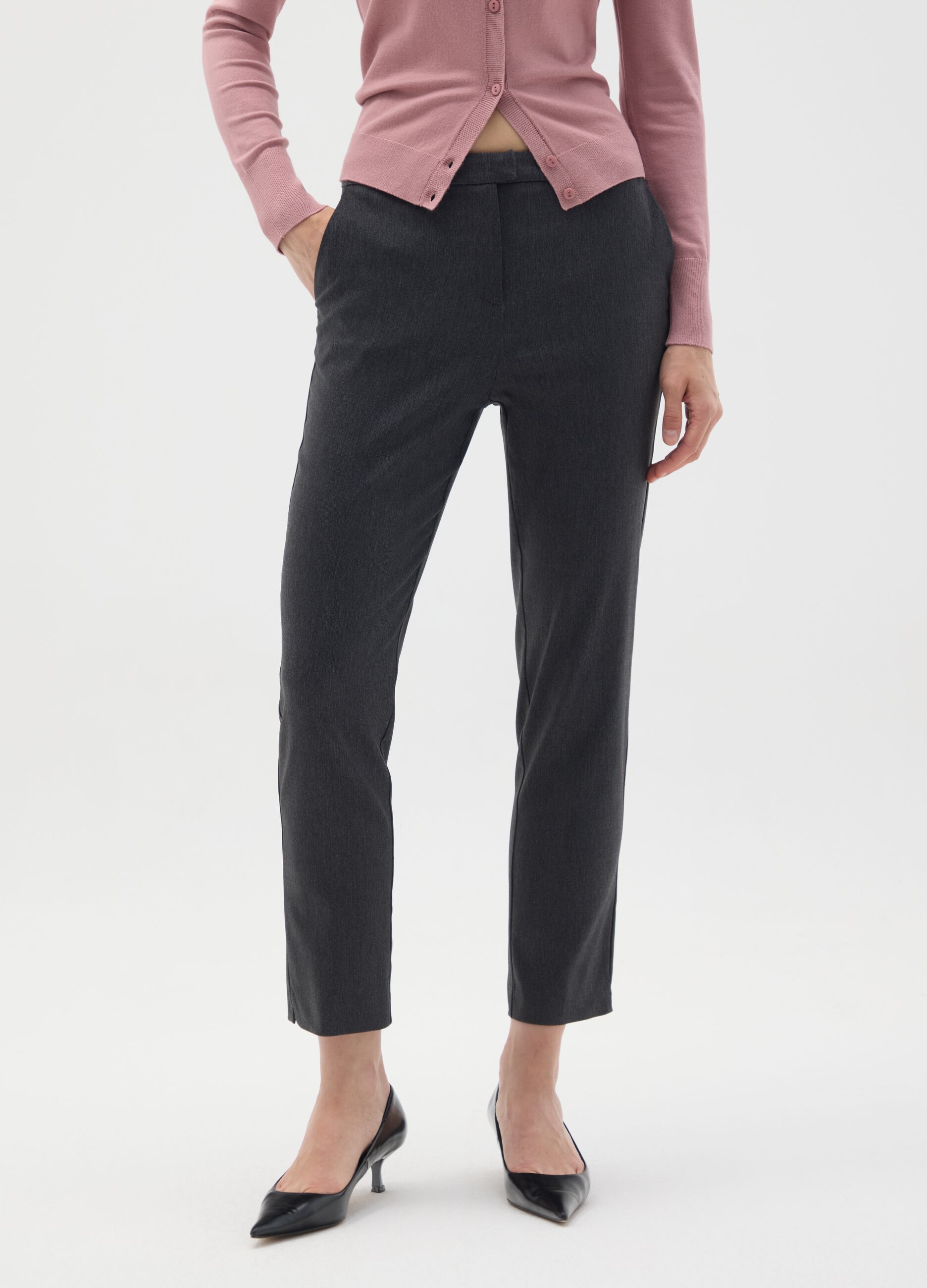 Grey viscose blend slim fit trousers