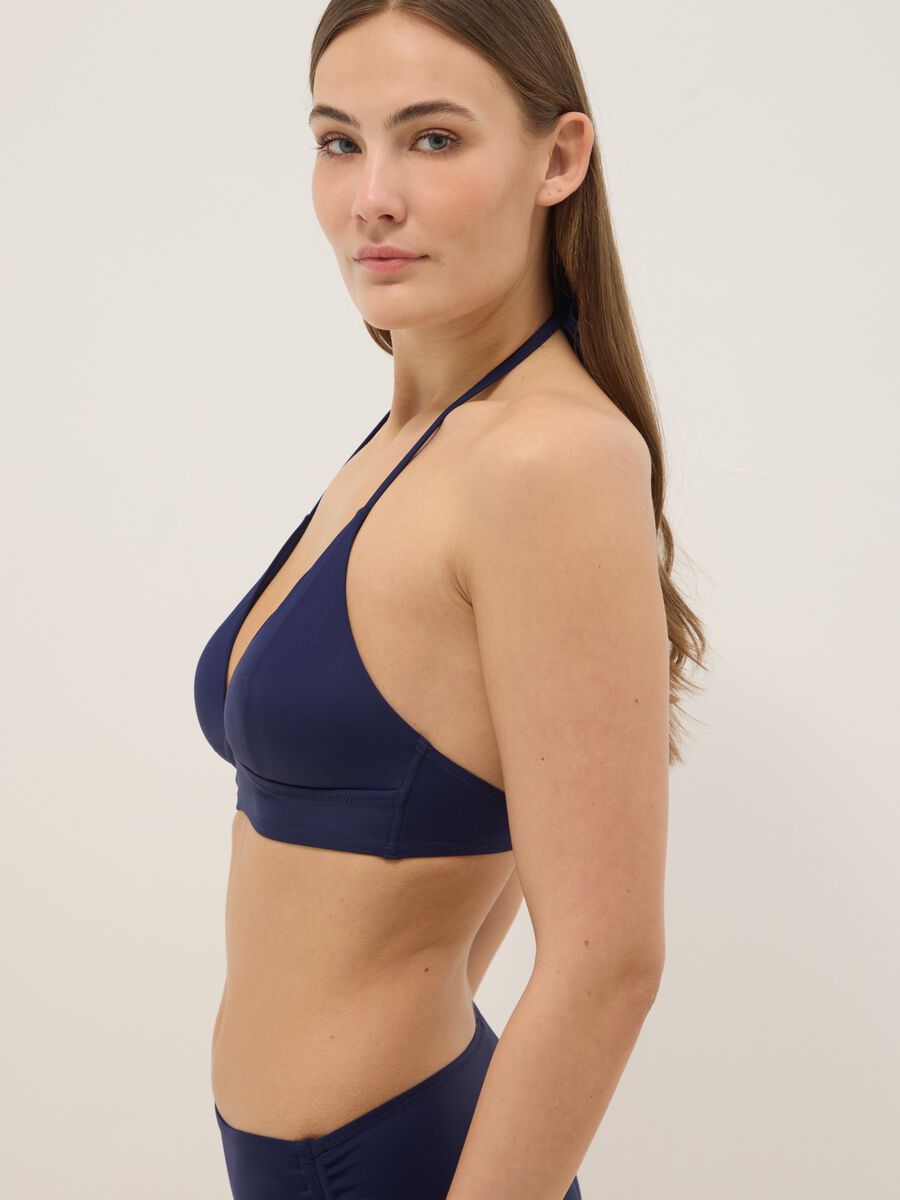 Top bikini in tessuto elasticizzato blu con lacci regolabili_3