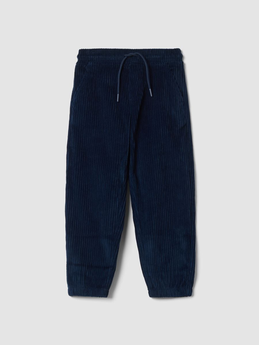 Pantaloni blu navy comfort fit con vita elasticizzata_0
