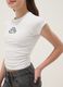Girls' slim fit white stretch cotton t-shirt with slogan_2