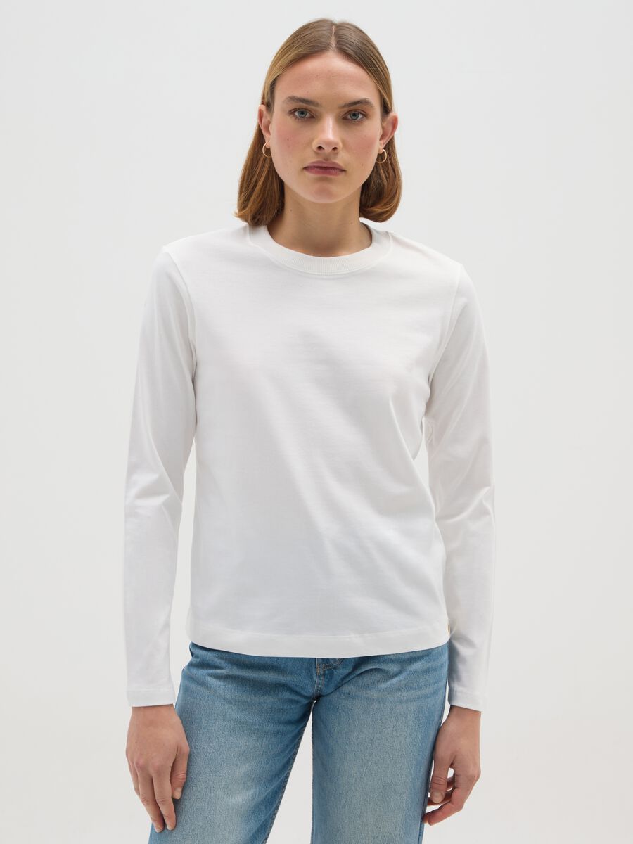 White pure cotton regular fit sweater_0