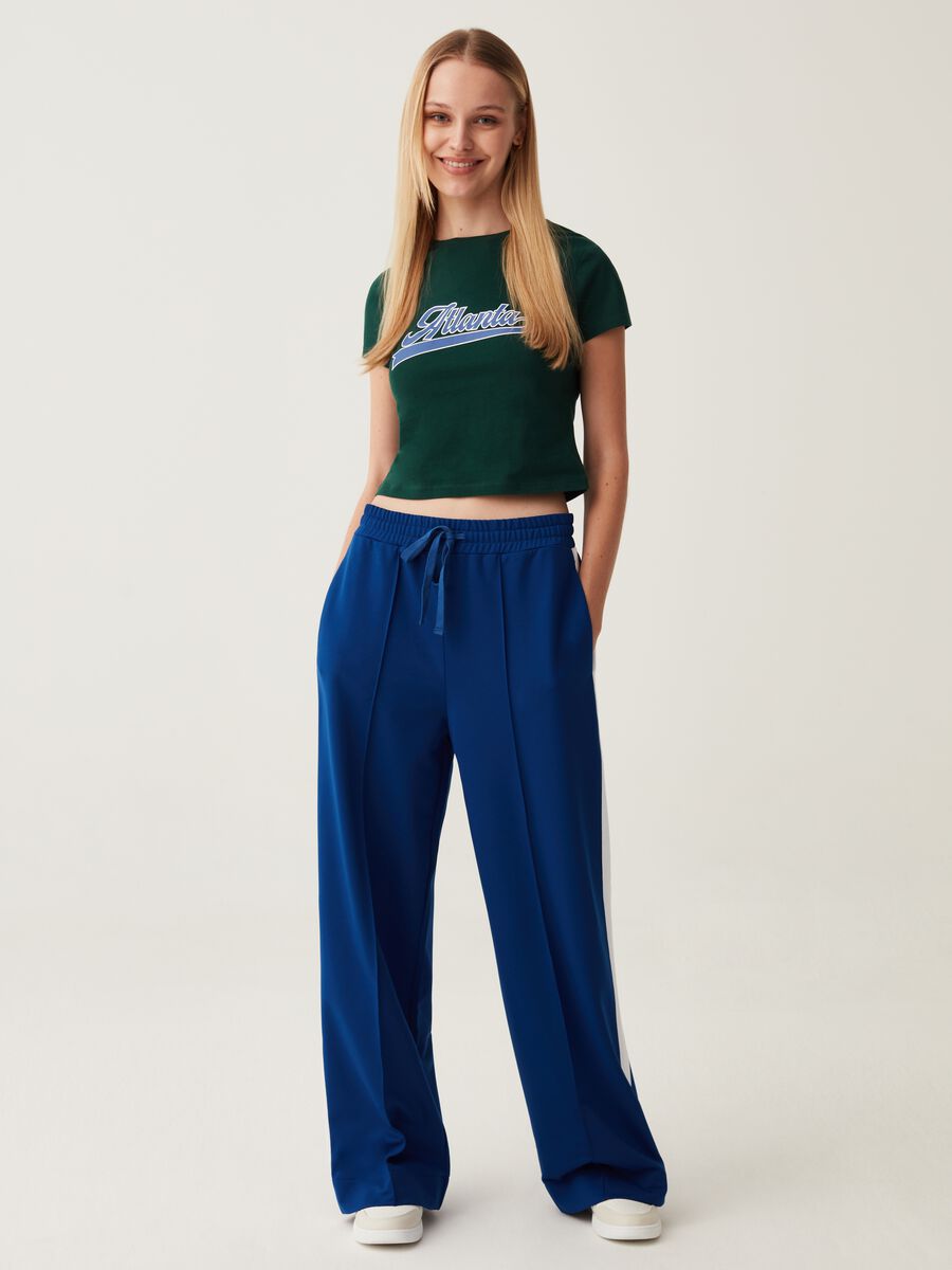 Joggers wide leg con bande a contrasto_0