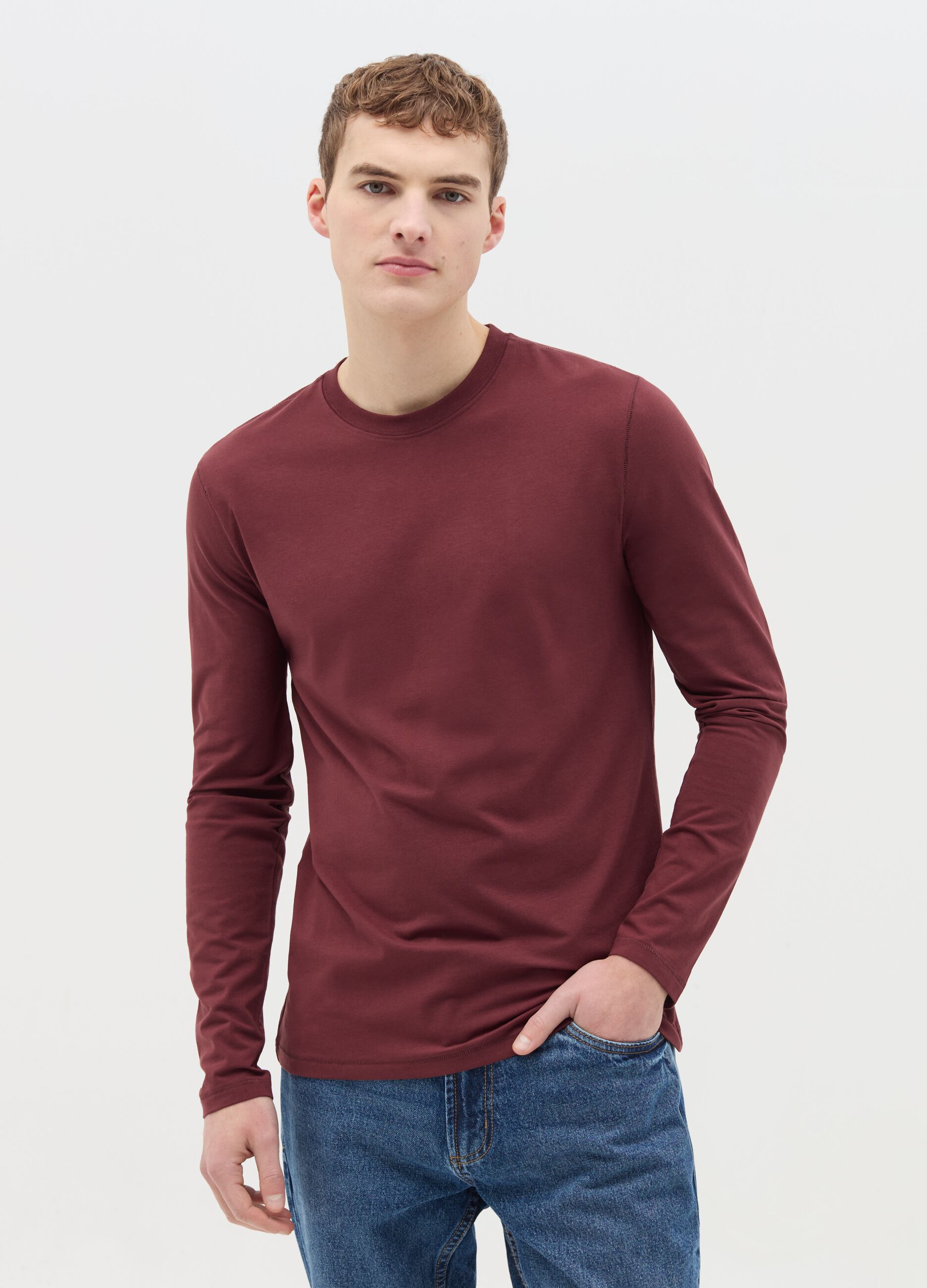 T-shirt a maniche lunghe in cotone stretch