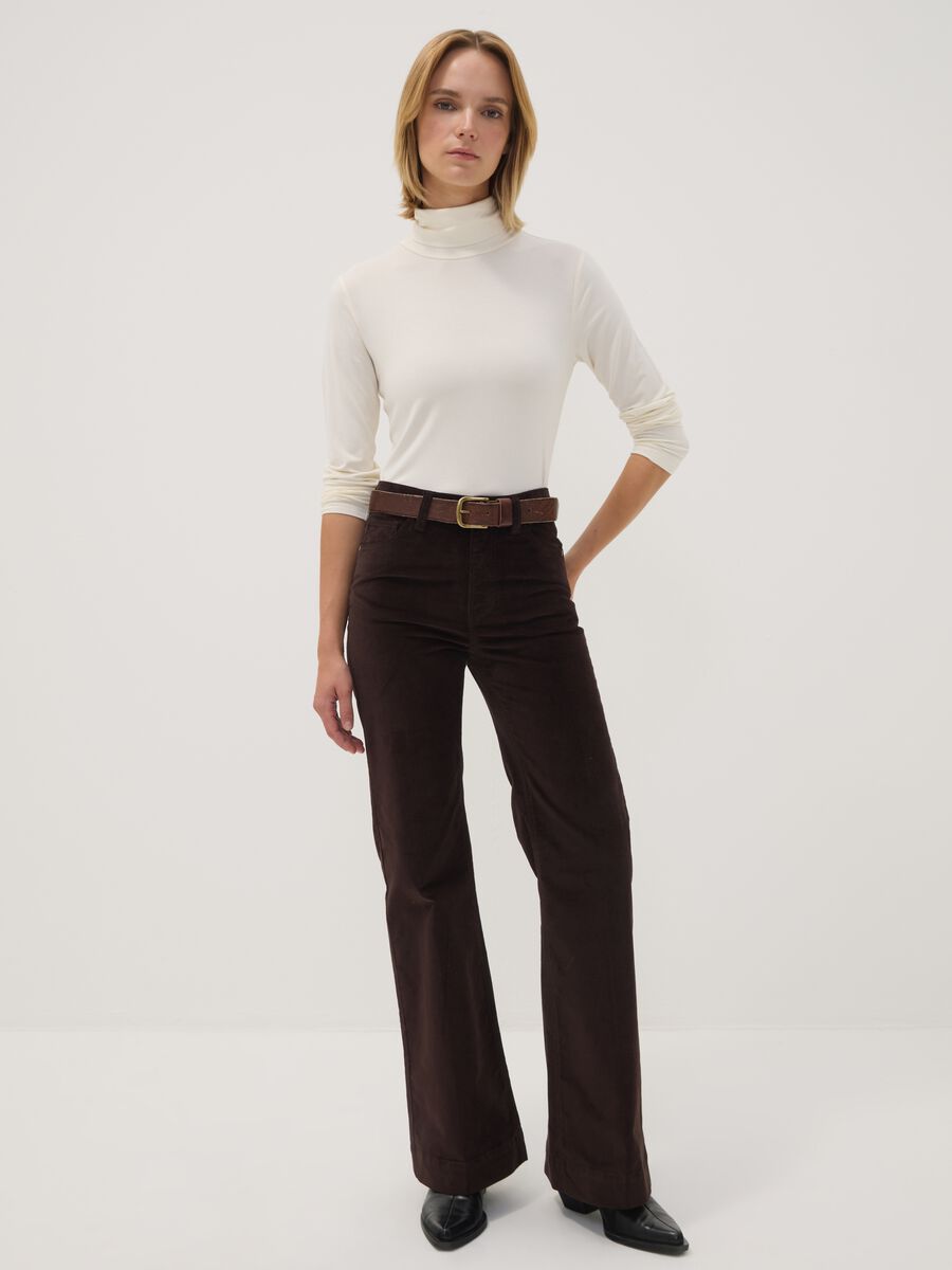 Jeans marroni bootcut in cotone elasticizzato_0