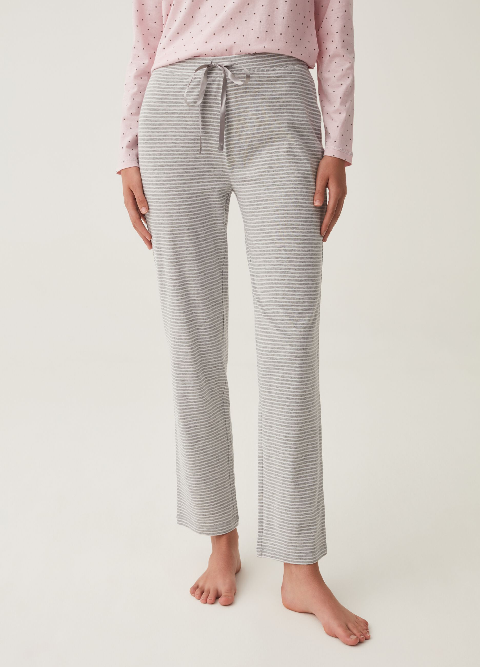 Pantalone pigiama in cotone e viscosa a righe_1