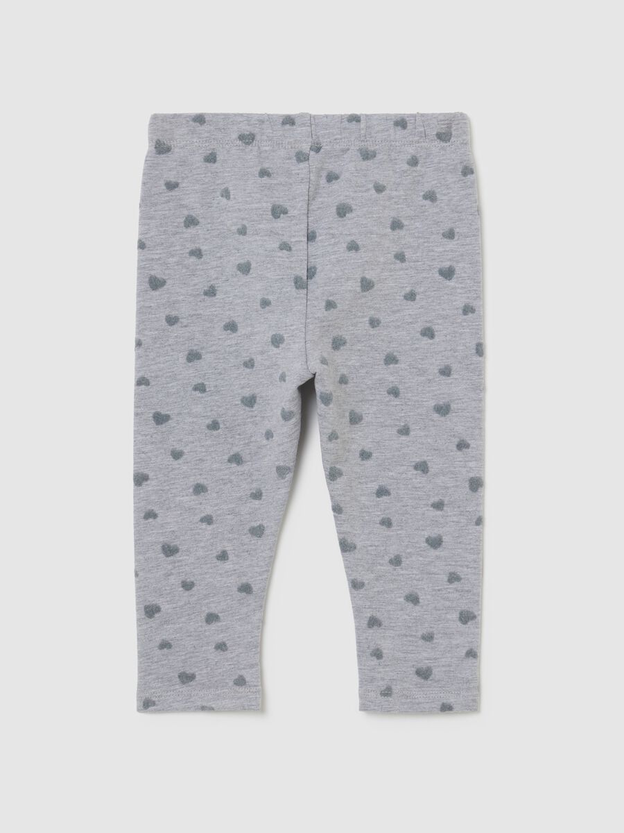 Grey girl's leggings in stretch cotton with heart prints_1