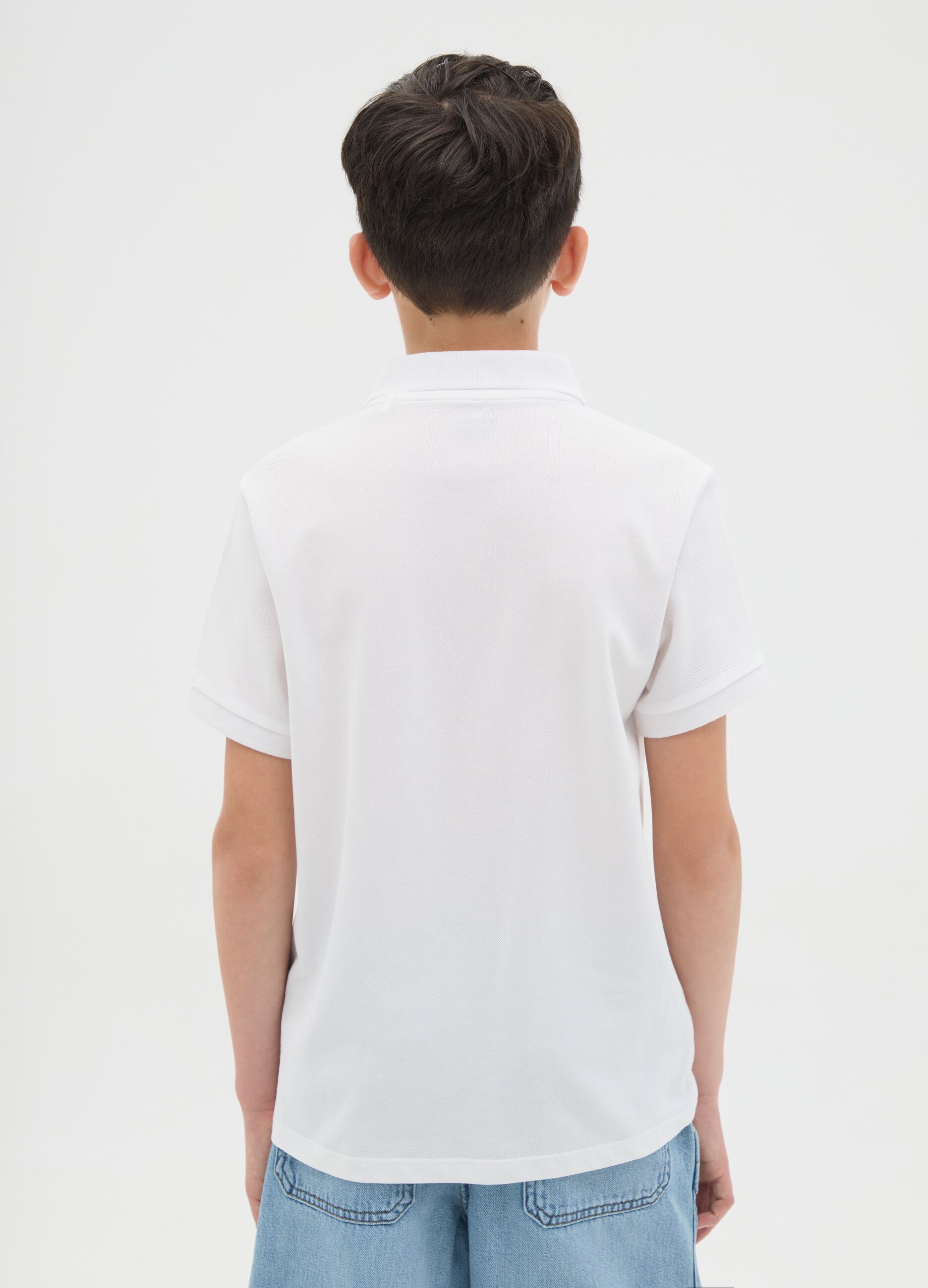 White cotton short sleeve polo