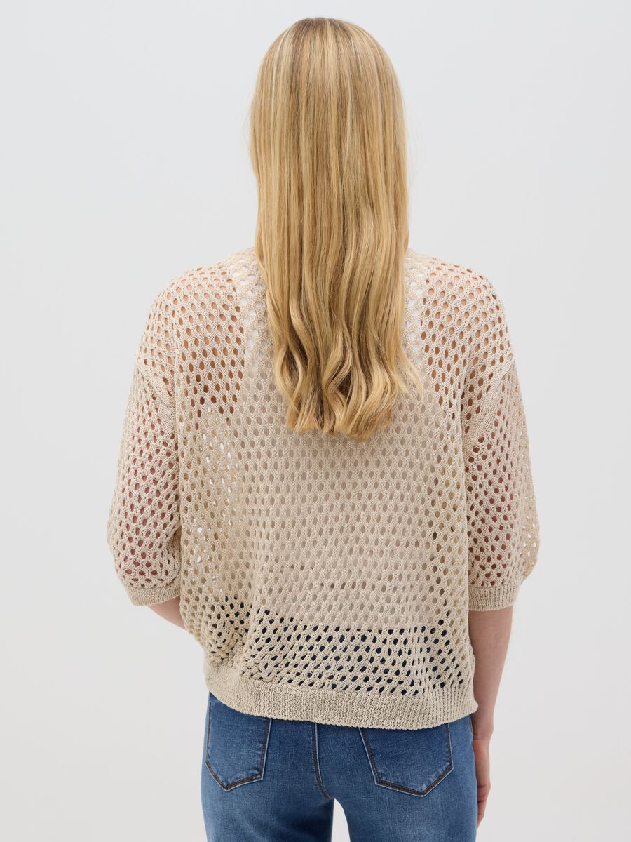 Beige Perforated Hybrid Long Sleeve Top_2