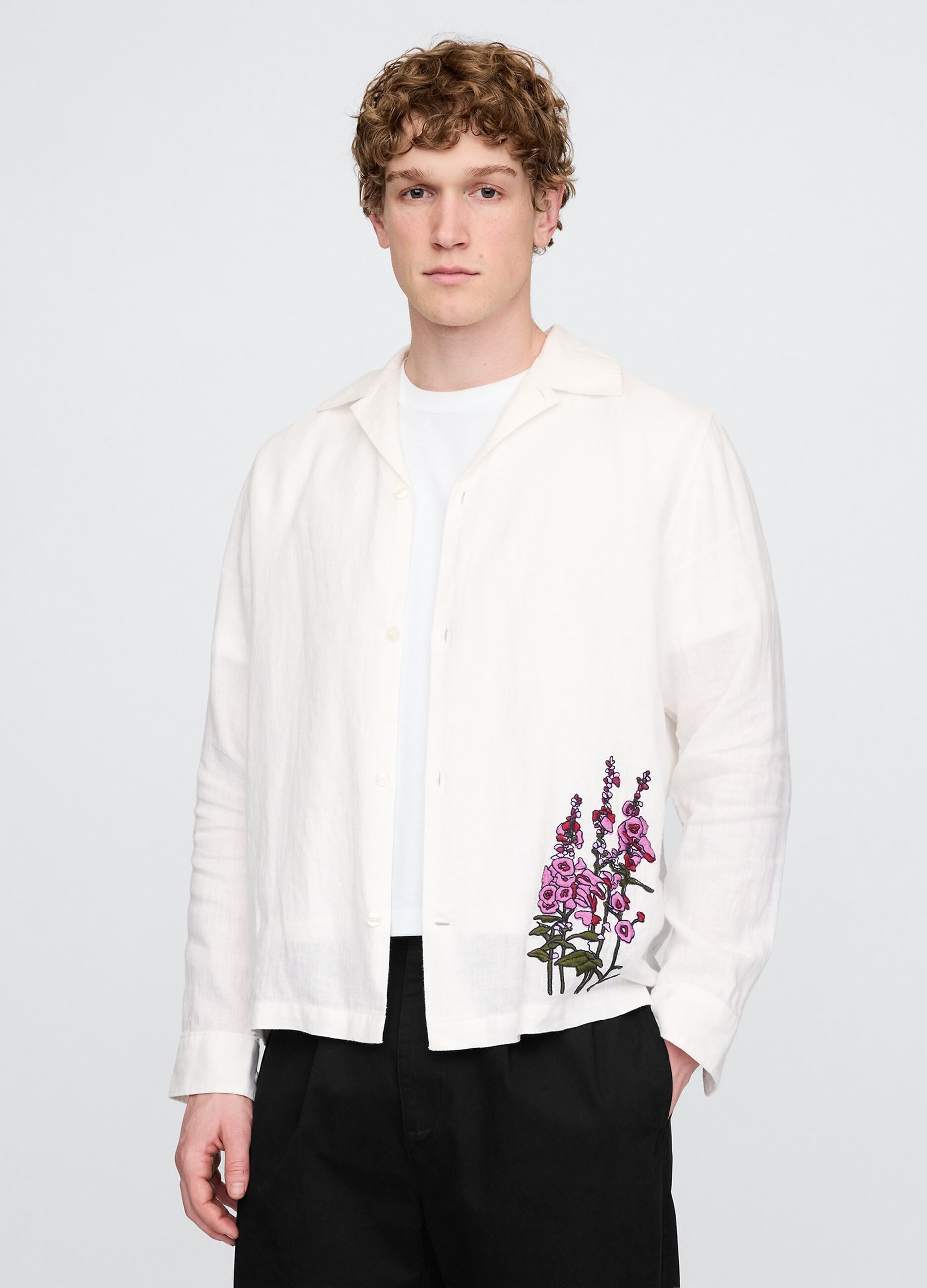 White Shirt with Floral Embroidery