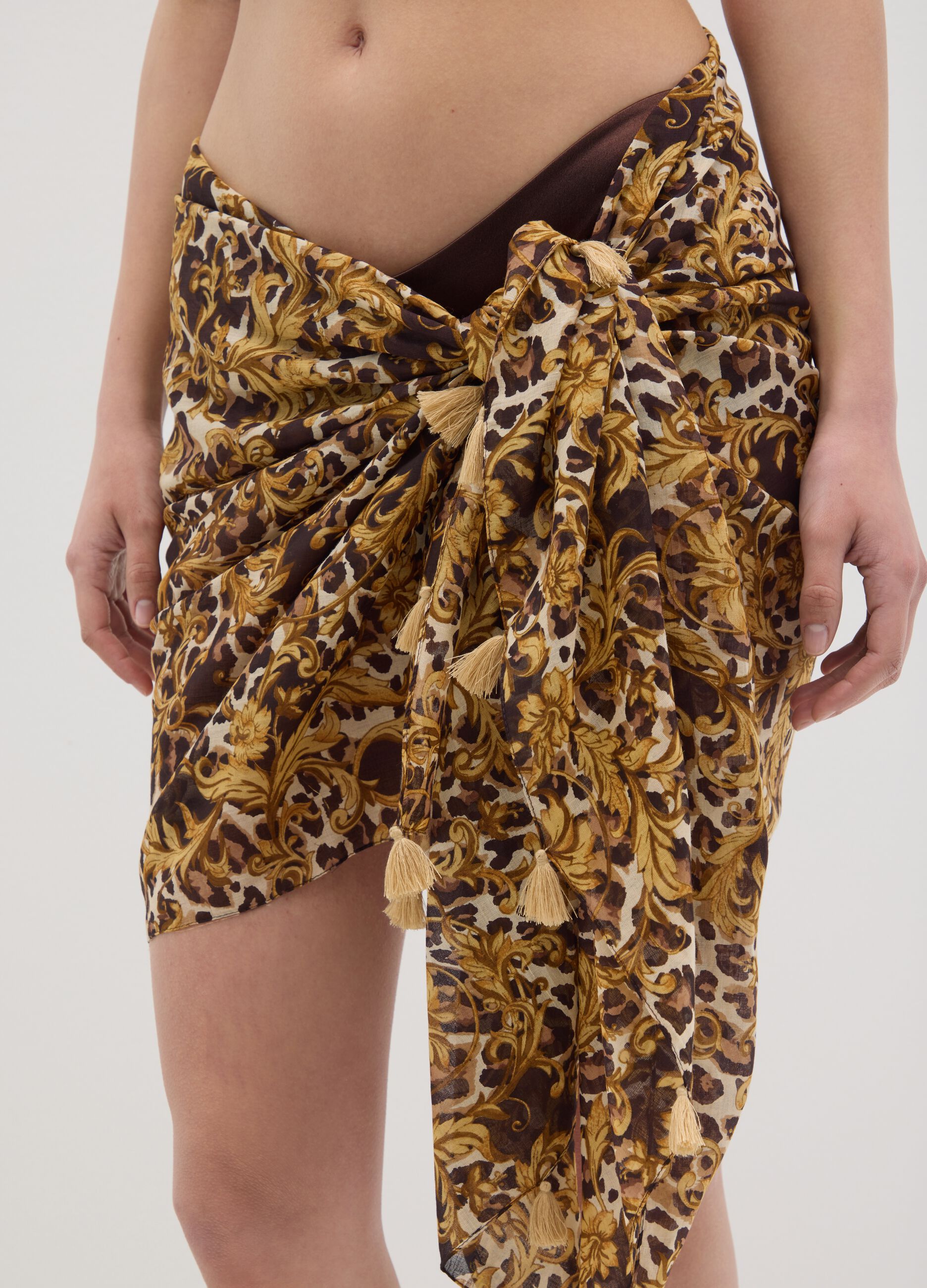 Copricostume lungo da donna in puro cotone multicolor