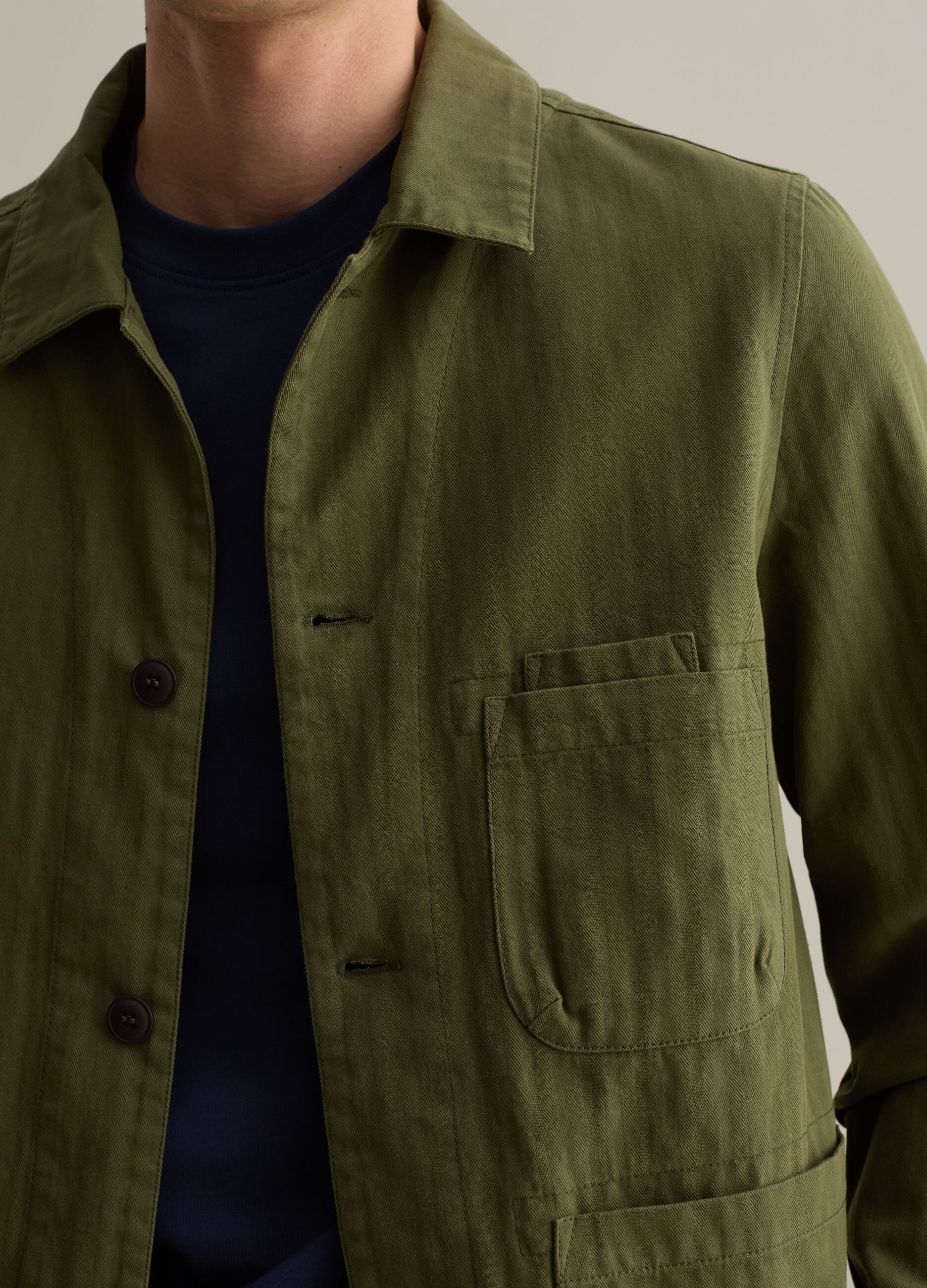 Striped shacket with herringbone motif