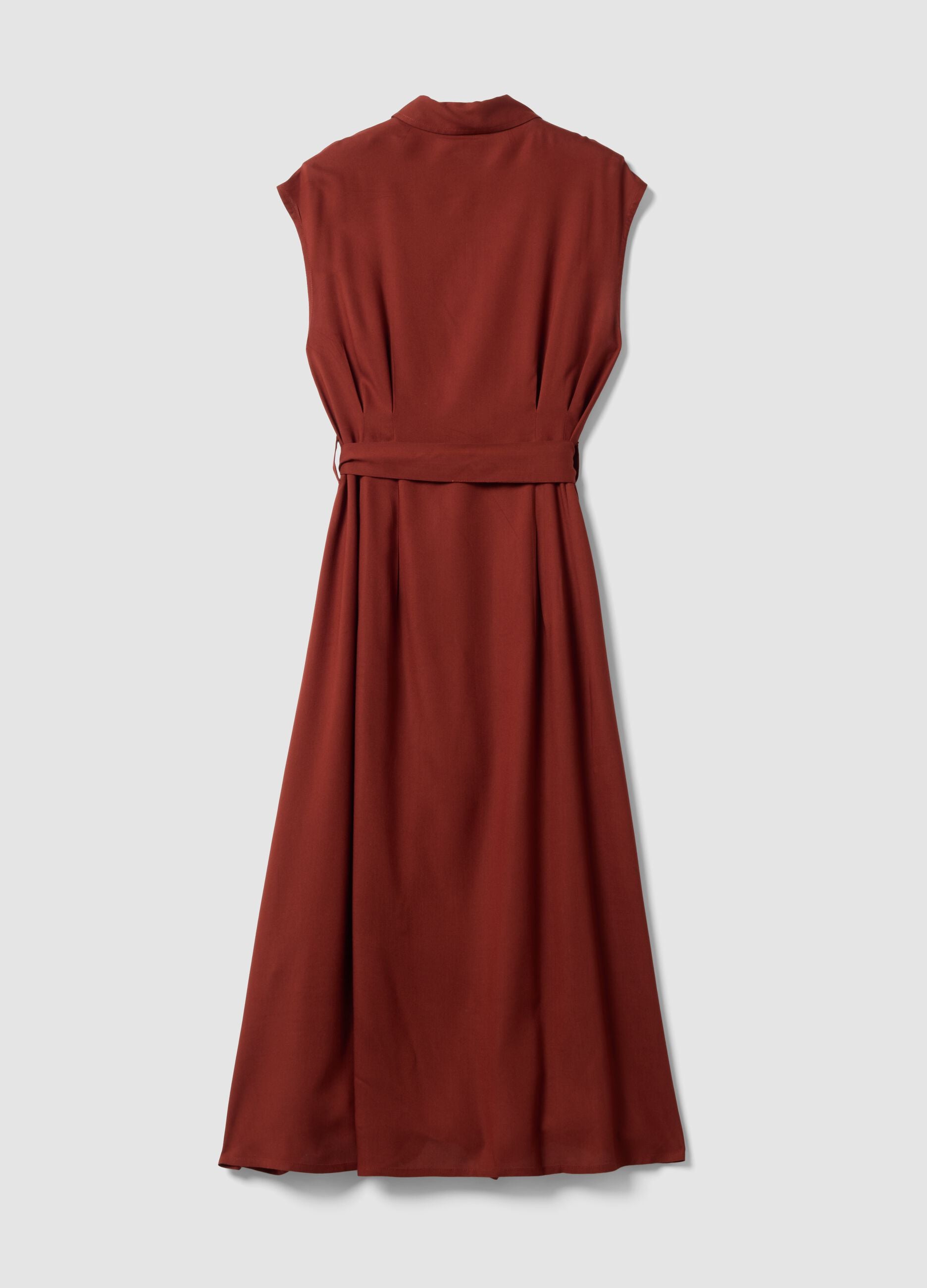 Red midi dress in pure viscose with tie belt, regular fit