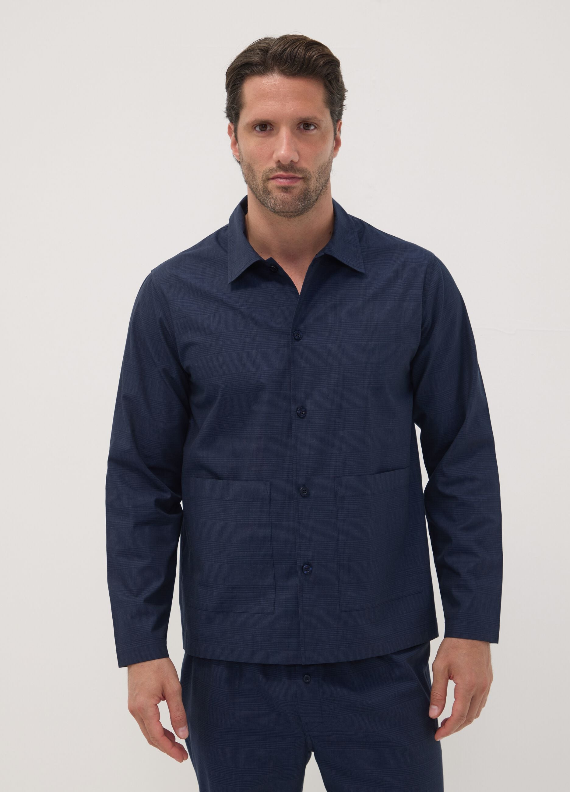 Pigiama blu in puro cotone organico con colletto