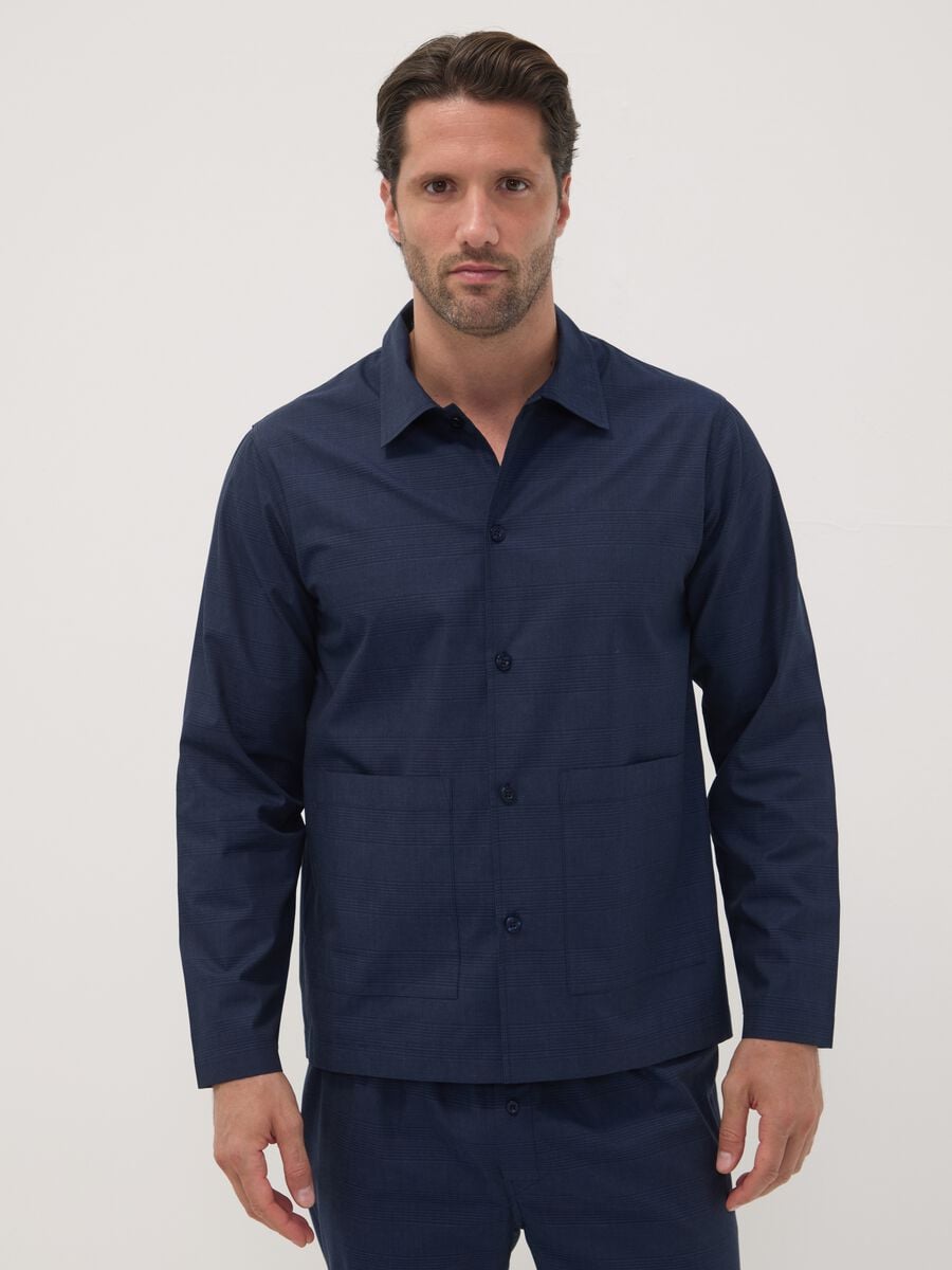 Pigiama blu in puro cotone organico con colletto_1