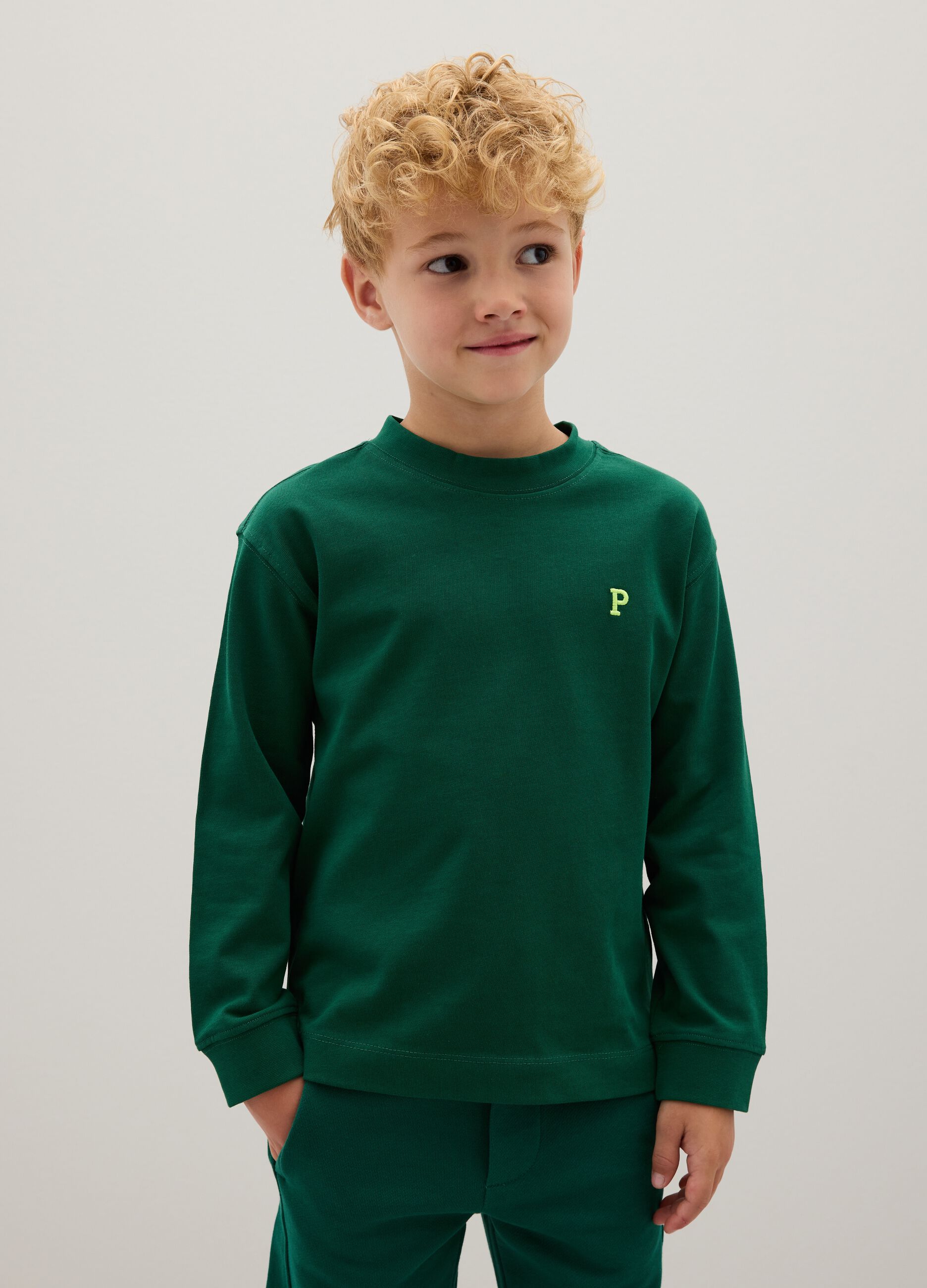Maglietta da bambino in puro cotone verde regular fit