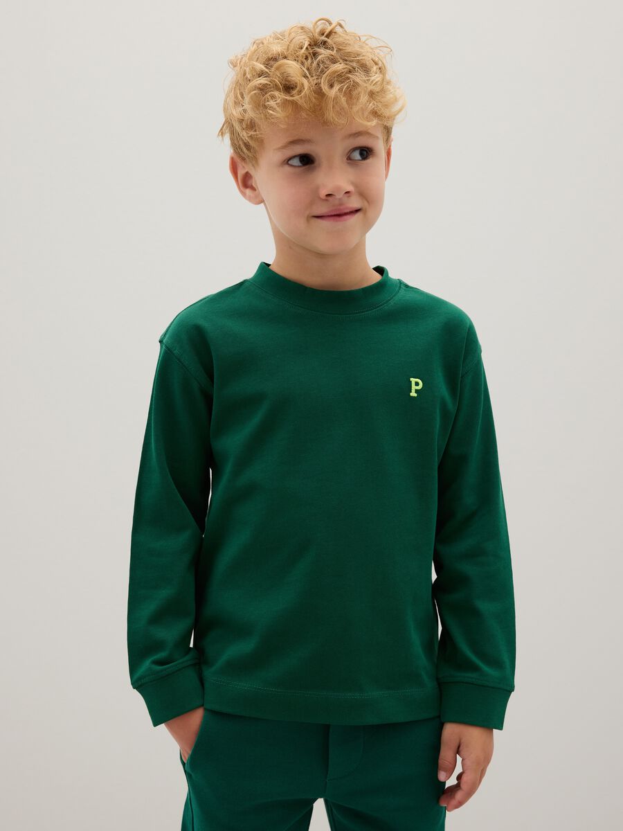 Maglietta da bambino in puro cotone verde regular fit_0