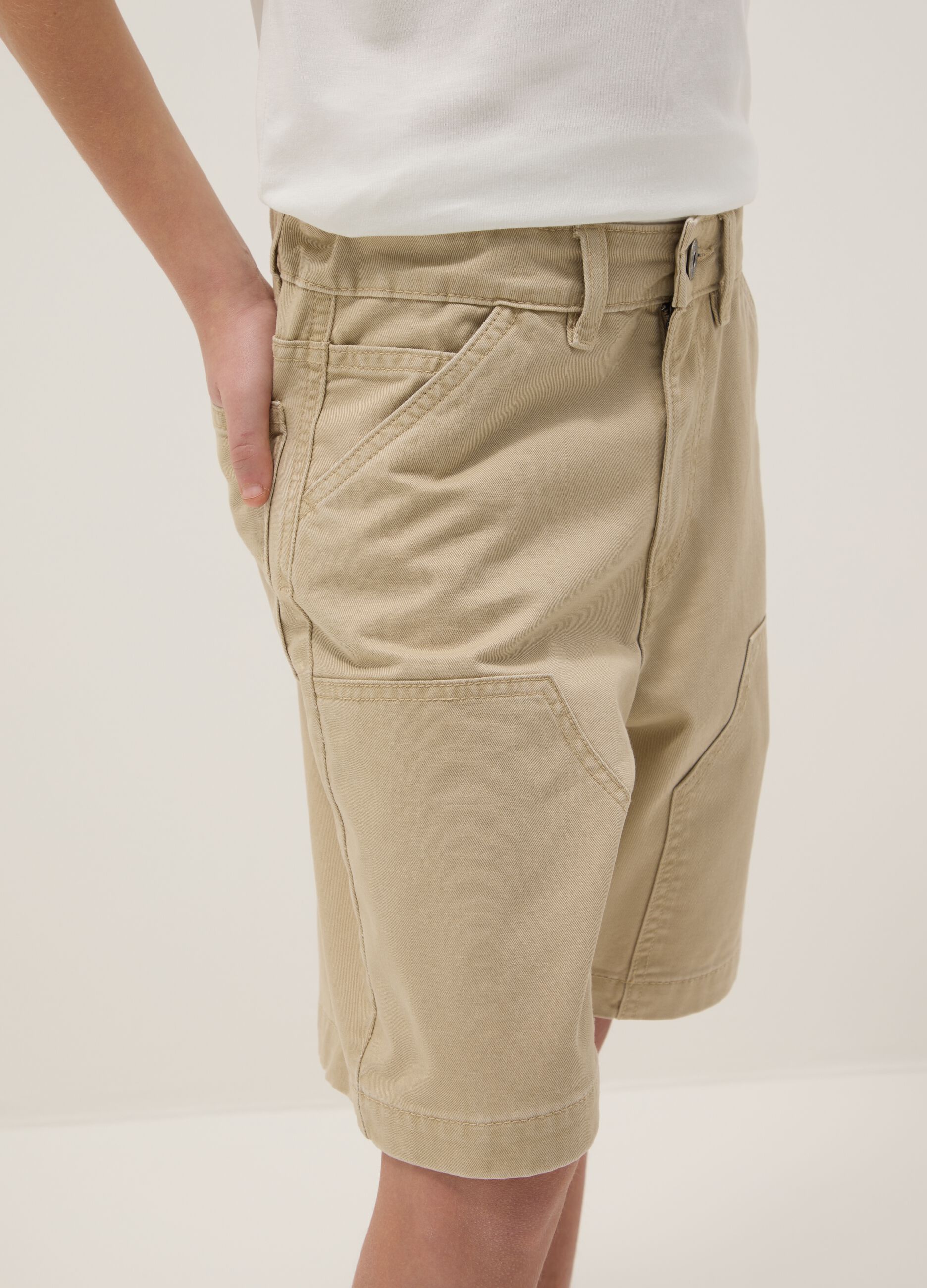 Shorts in puro cotone beige da ragazzo comfort fit