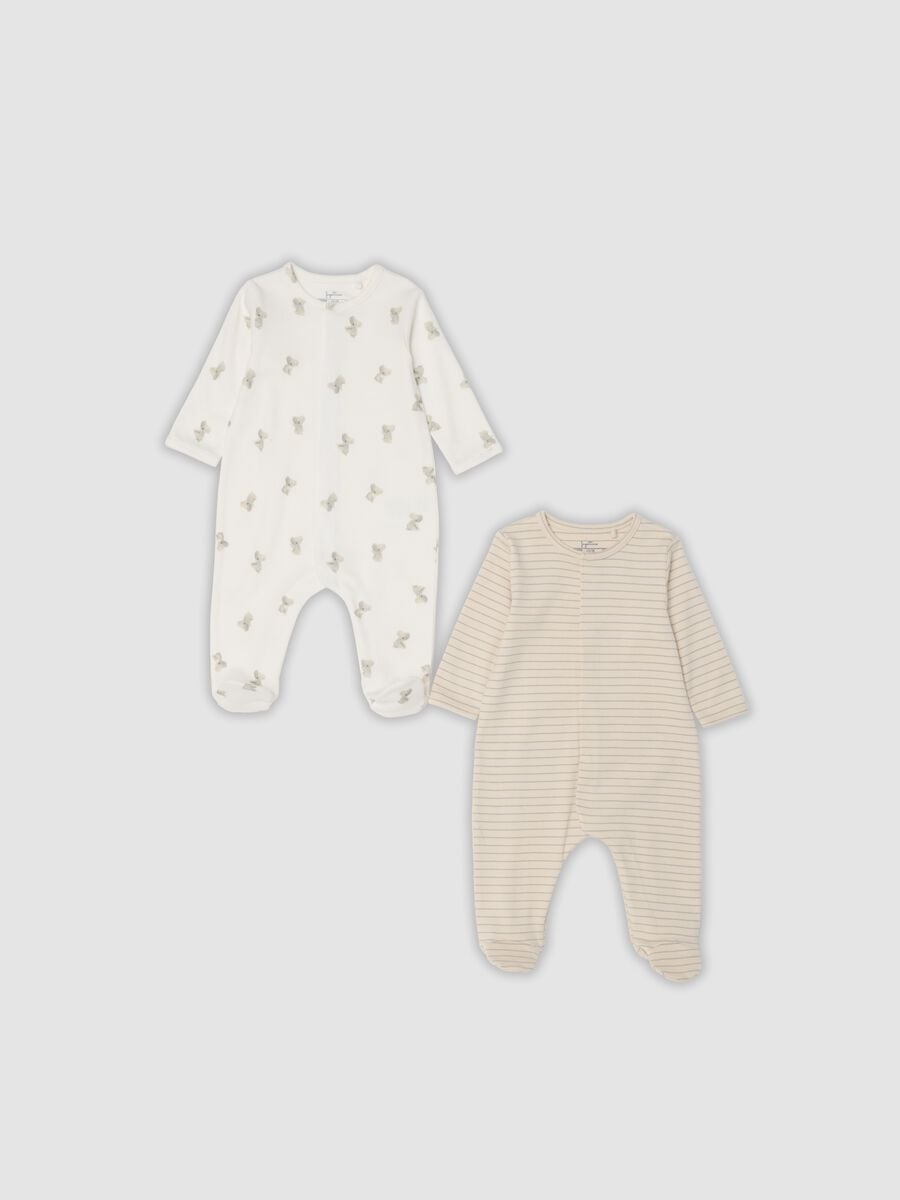Bipack di tutine in beige e bianco con piedini in cotone organico per neonati e bimbi_0