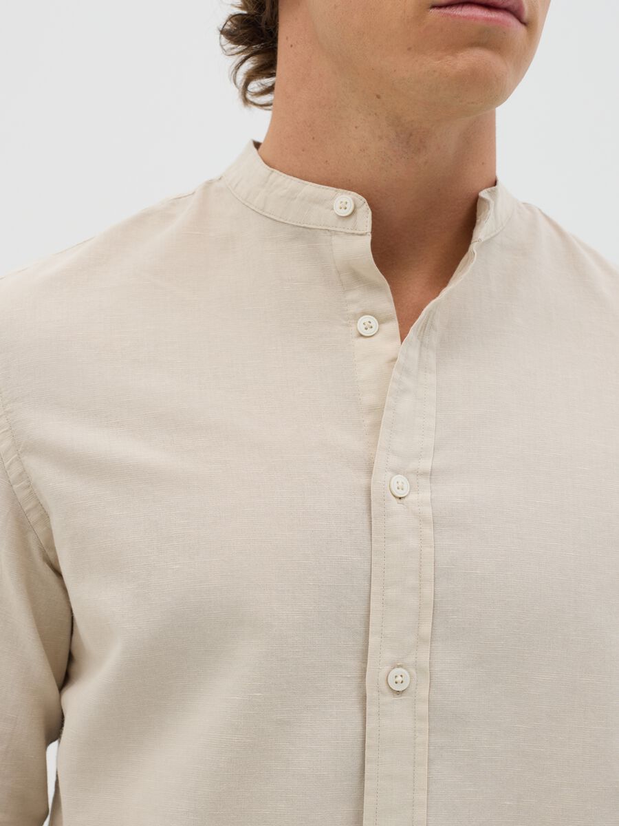 Long Beige Cotton and Linen Shirt_1