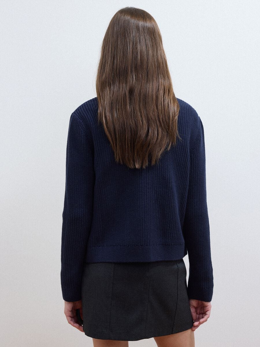 Blue pure cotton crew-neck knit cardigan_3