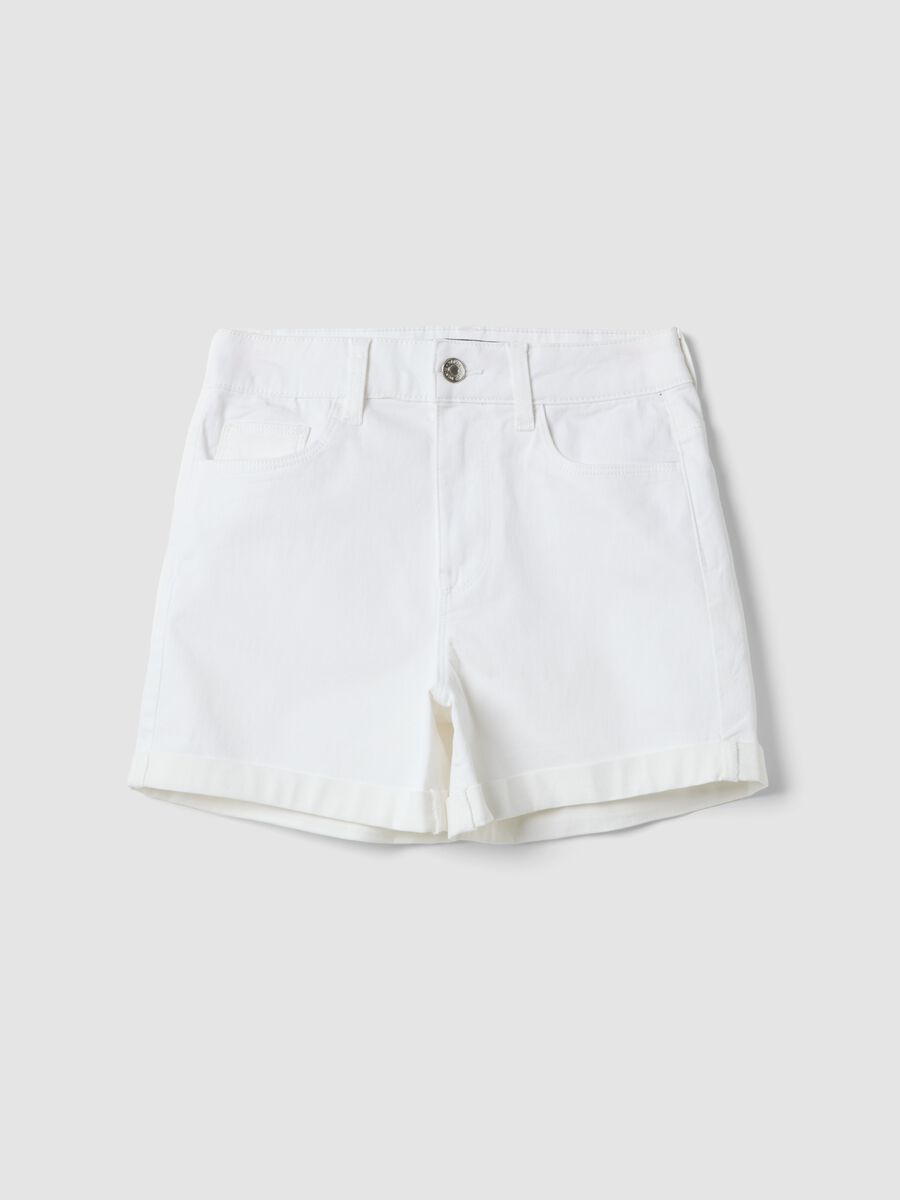 White stretch-cotton denim shorts, regular fit_0