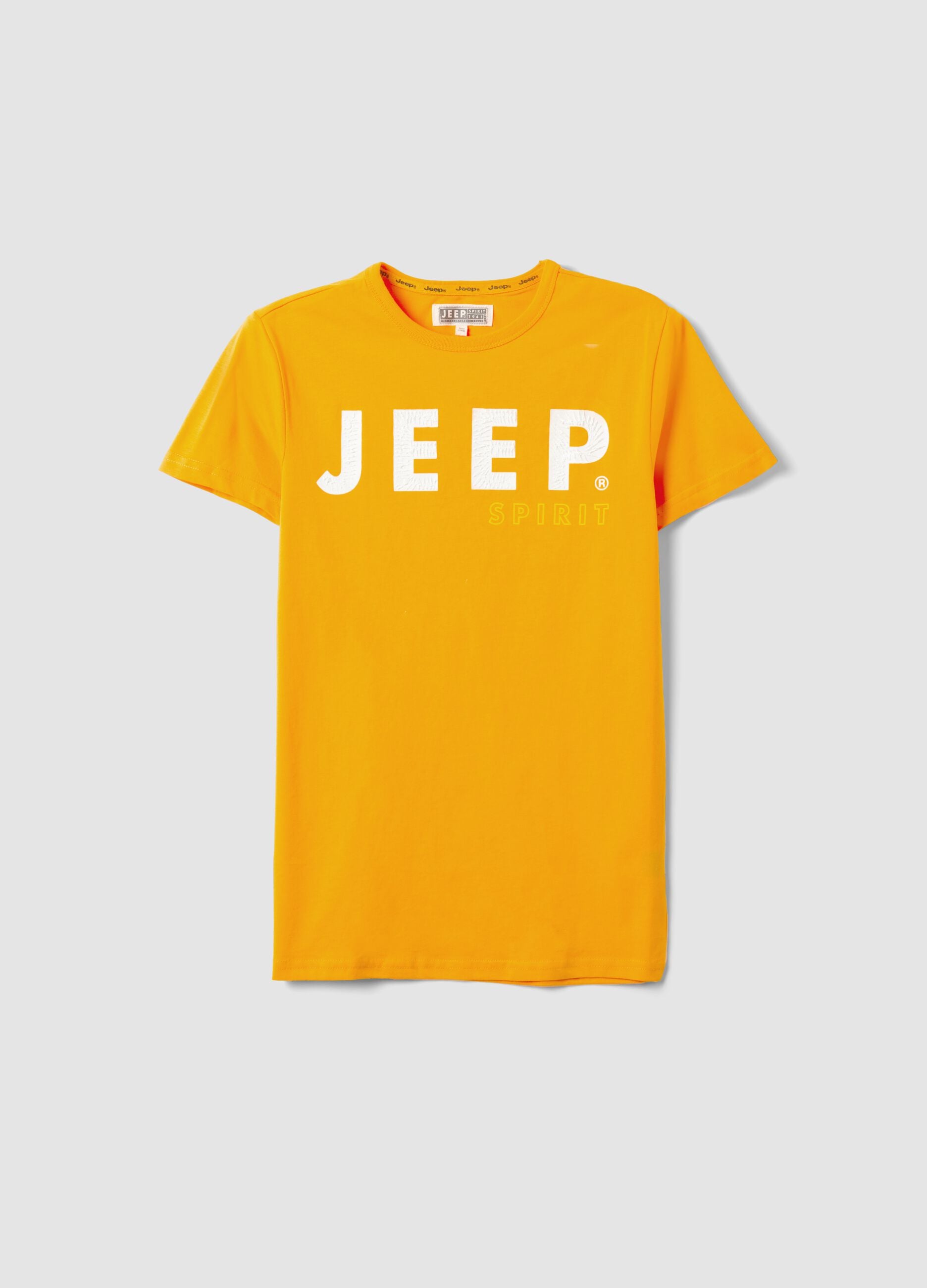 Orange cotton T-shirt for kids, regular fit with print