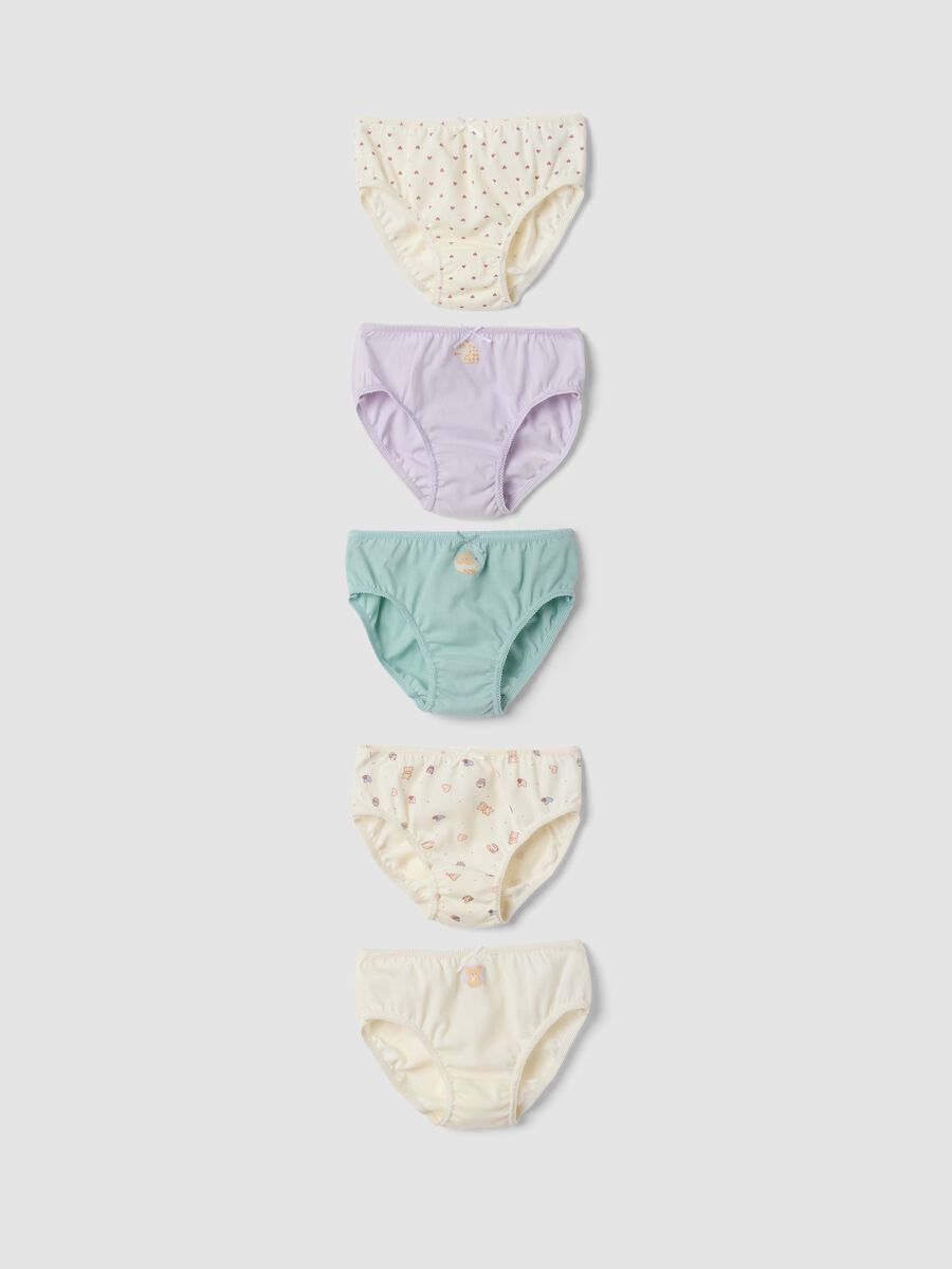 Multipack di cinque slip multicolor in puro cotone organico per neonata e bimba_0