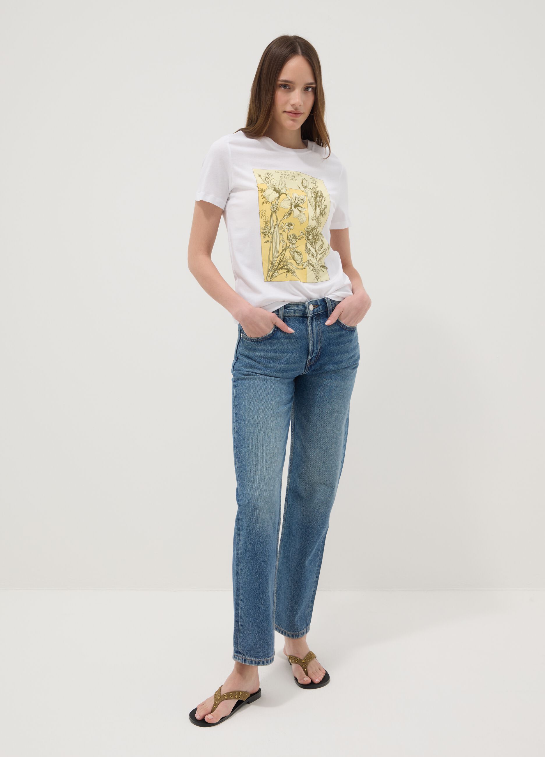 Regular fit white pure cotton t-shirt with print