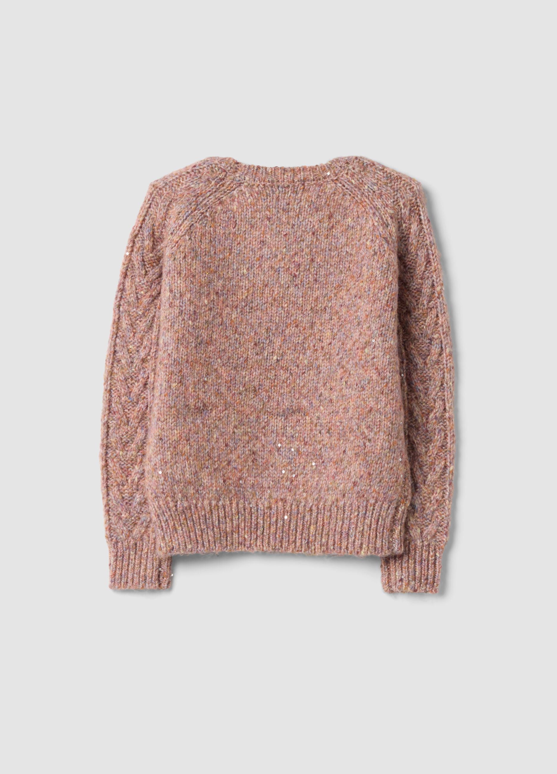 Pink cable-knit wool-blend jumper with crew neck, regular fit