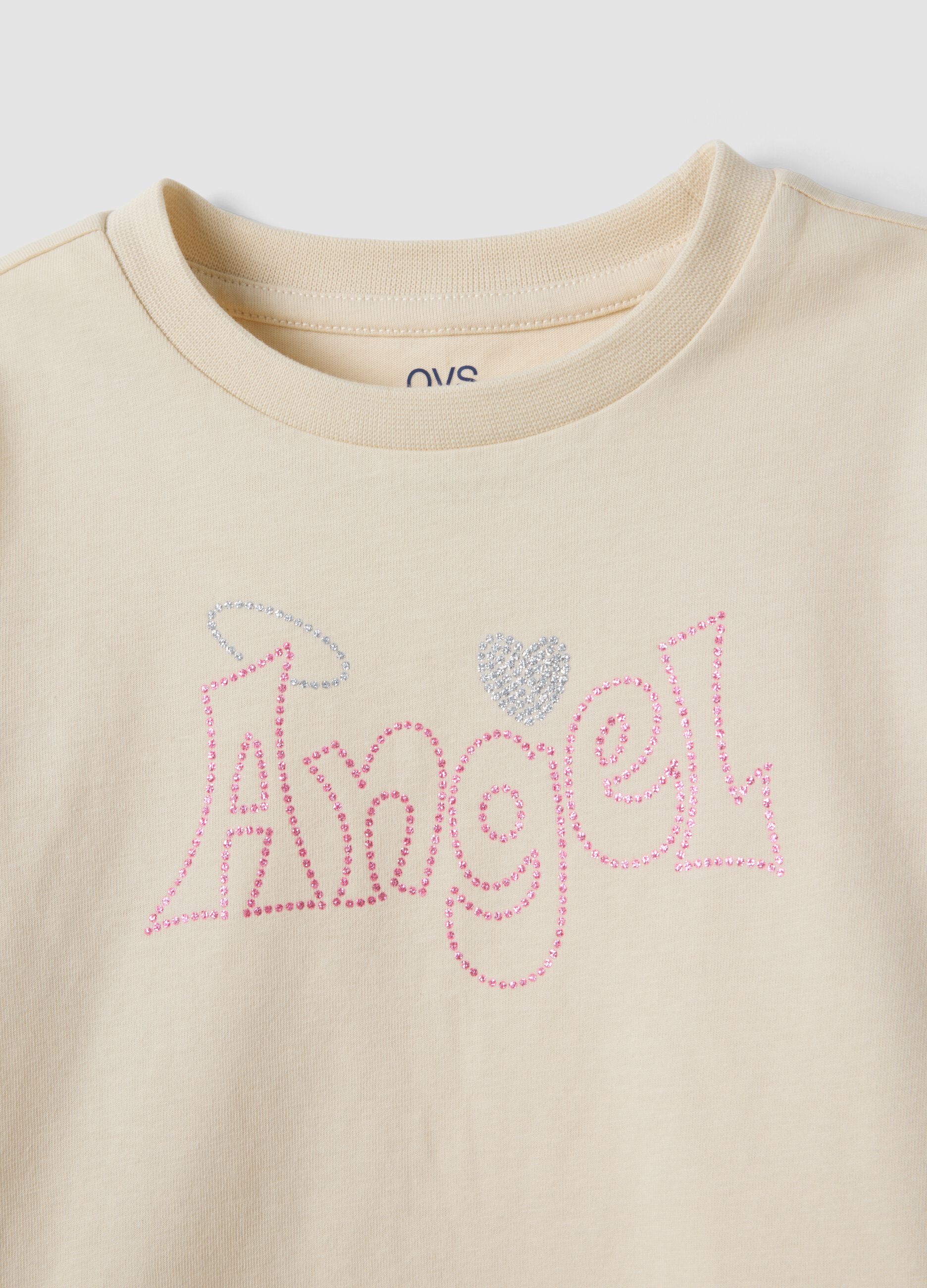 Beige pure organic cotton T-shirt with front print for girls
