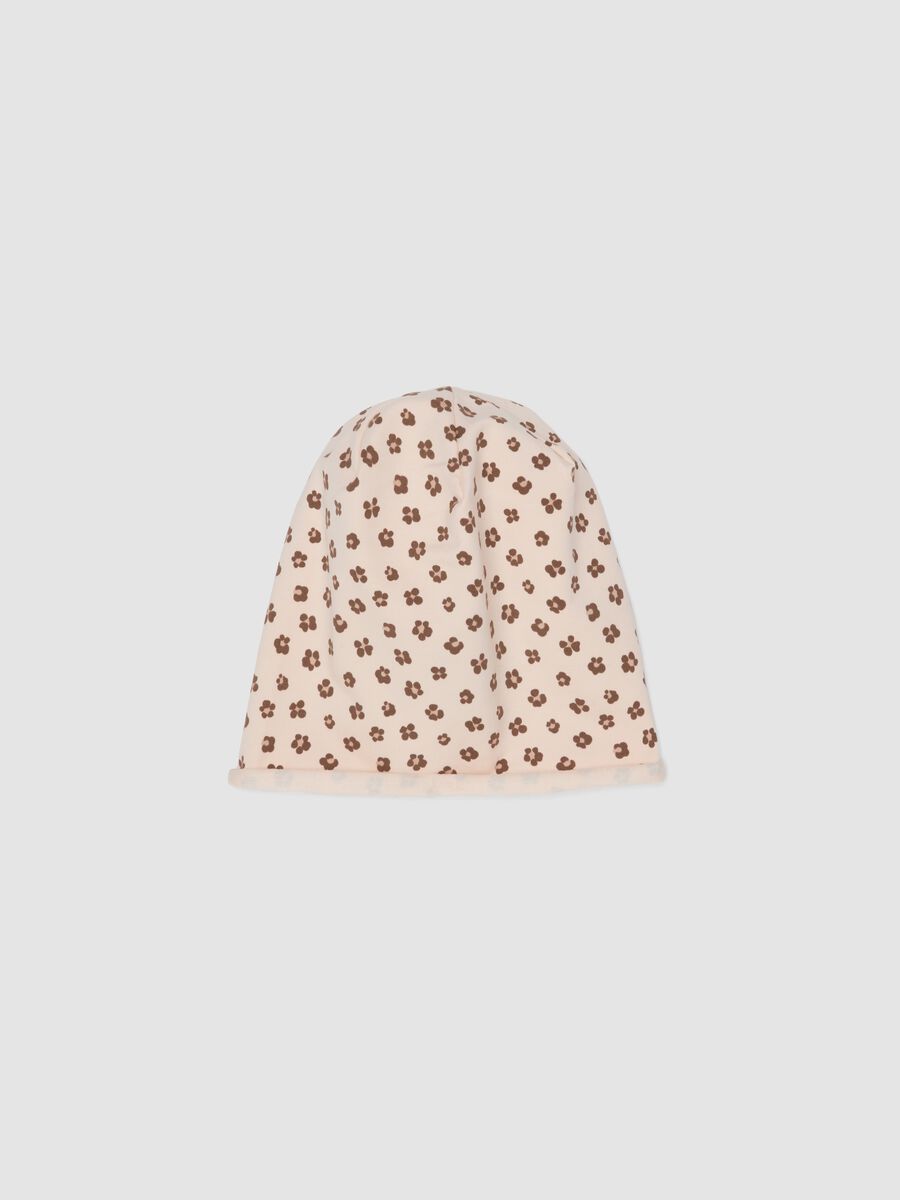 Cappello rosa in cotone organico elasticizzato a fiori per bimba_0