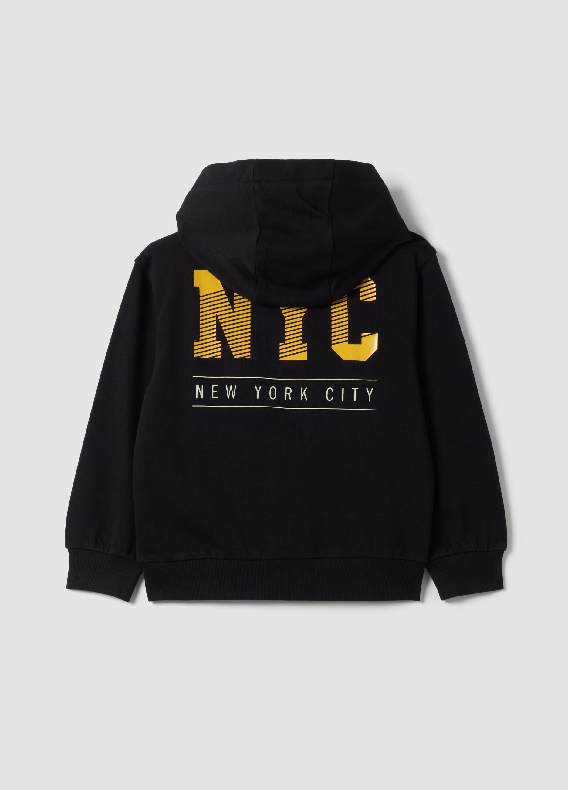 Black regular-fit pure cotton hoodie with logo for boys